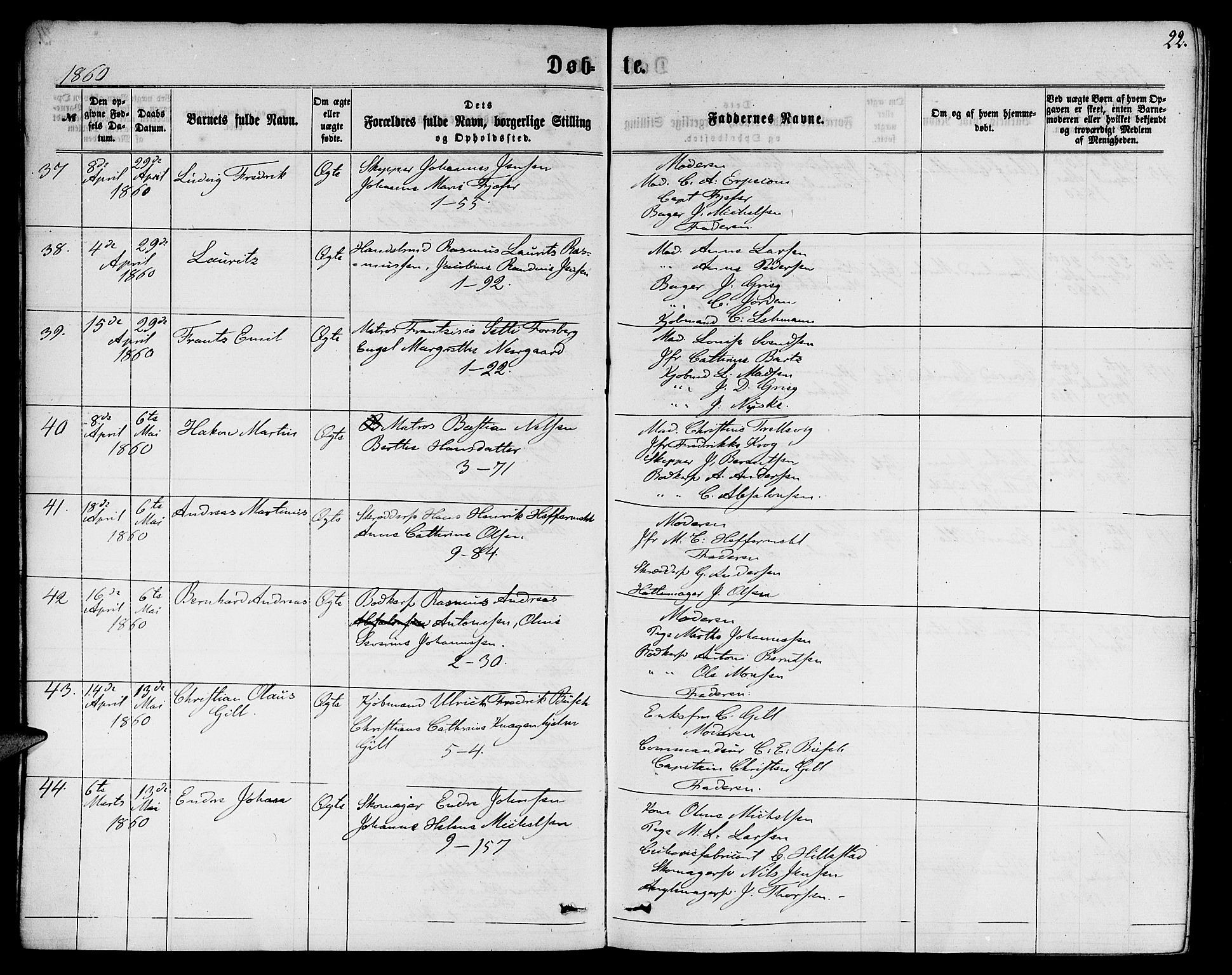 Nykirken Sokneprestembete, SAB/A-77101/H/Hab: Parish register (copy) no. B 2, 1859-1868, p. 22