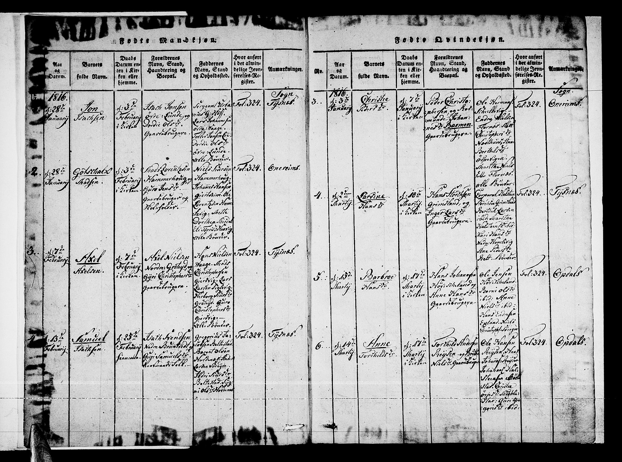 Tysnes sokneprestembete, SAB/A-78601/H/Haa: Parish register (official) no. A 7, 1816-1826, p. 2
