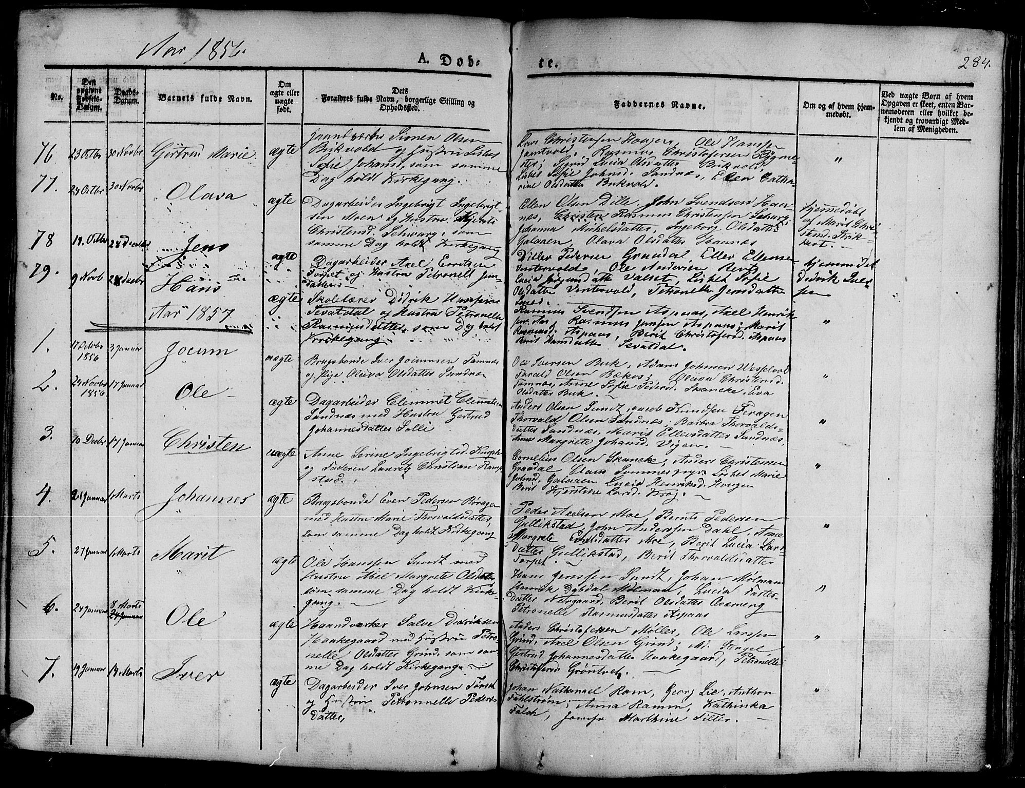 Ministerialprotokoller, klokkerbøker og fødselsregistre - Sør-Trøndelag, SAT/A-1456/681/L0938: Parish register (copy) no. 681C02, 1829-1879, p. 284