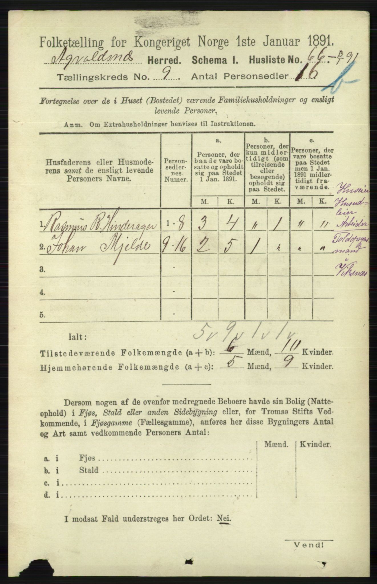 RA, 1891 census for 1147 Avaldsnes, 1891, p. 4956