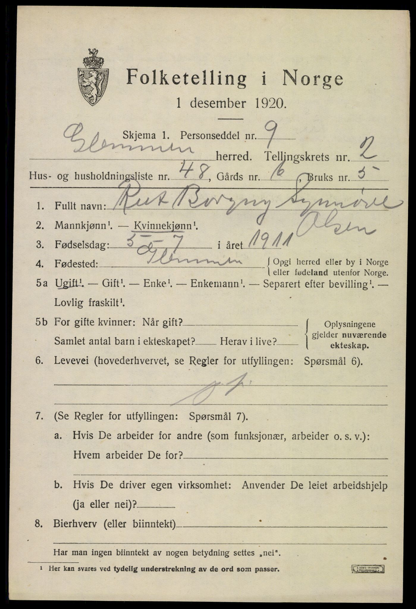 SAO, 1920 census for Glemmen, 1920, p. 4803