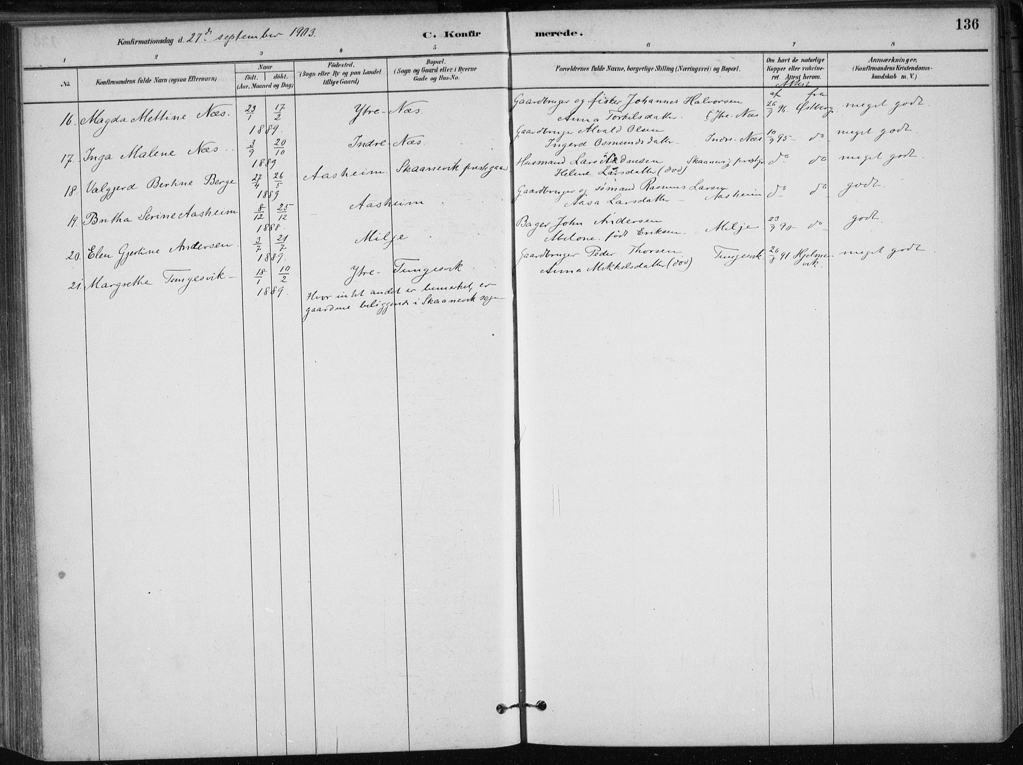 Skånevik sokneprestembete, AV/SAB-A-77801/H/Haa: Parish register (official) no. B 1, 1879-1914, p. 136