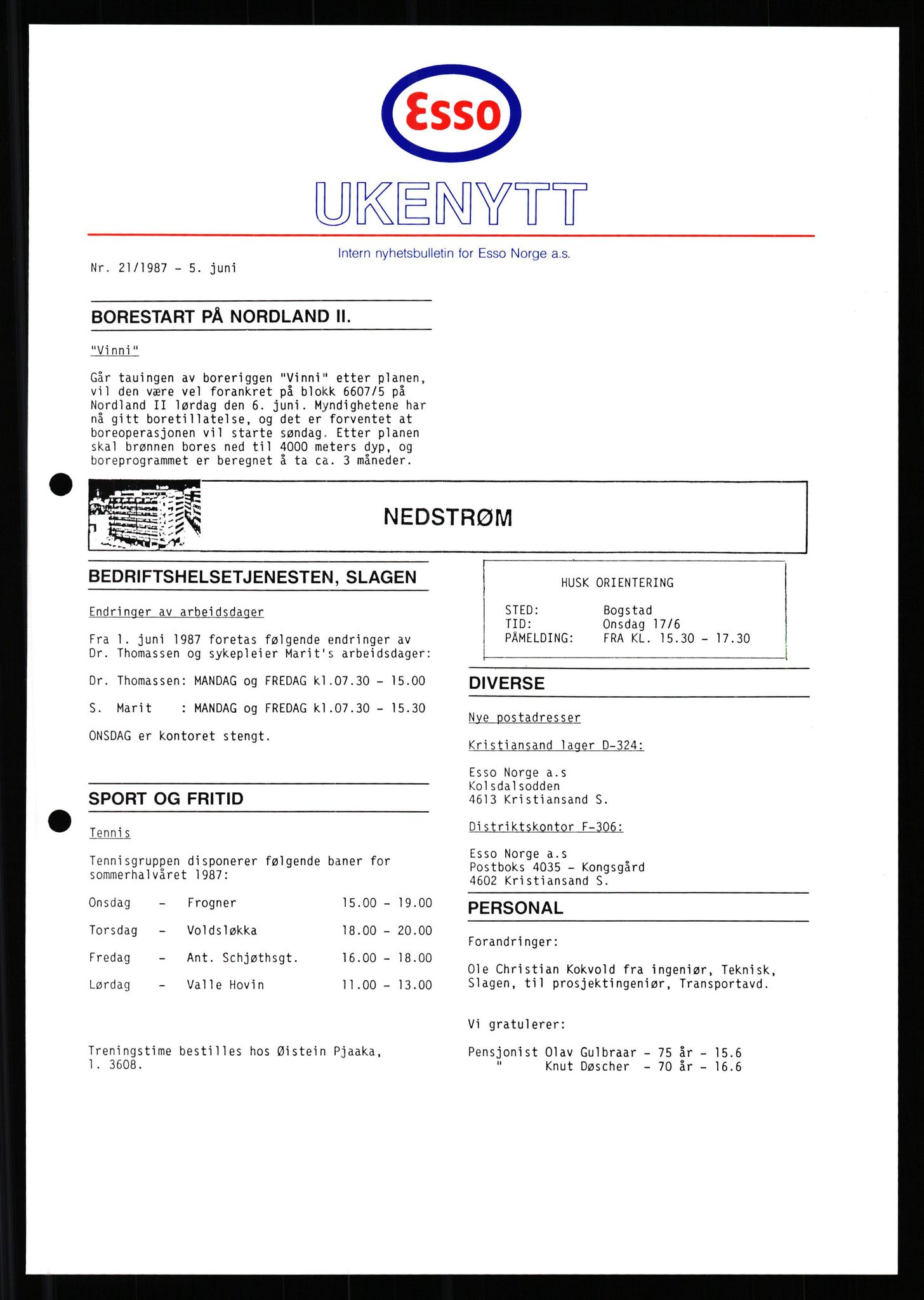 Pa 0982 - Esso Norge A/S, SAST/A-100448/X/Xd/L0003: Ukenytt, 1987-1991