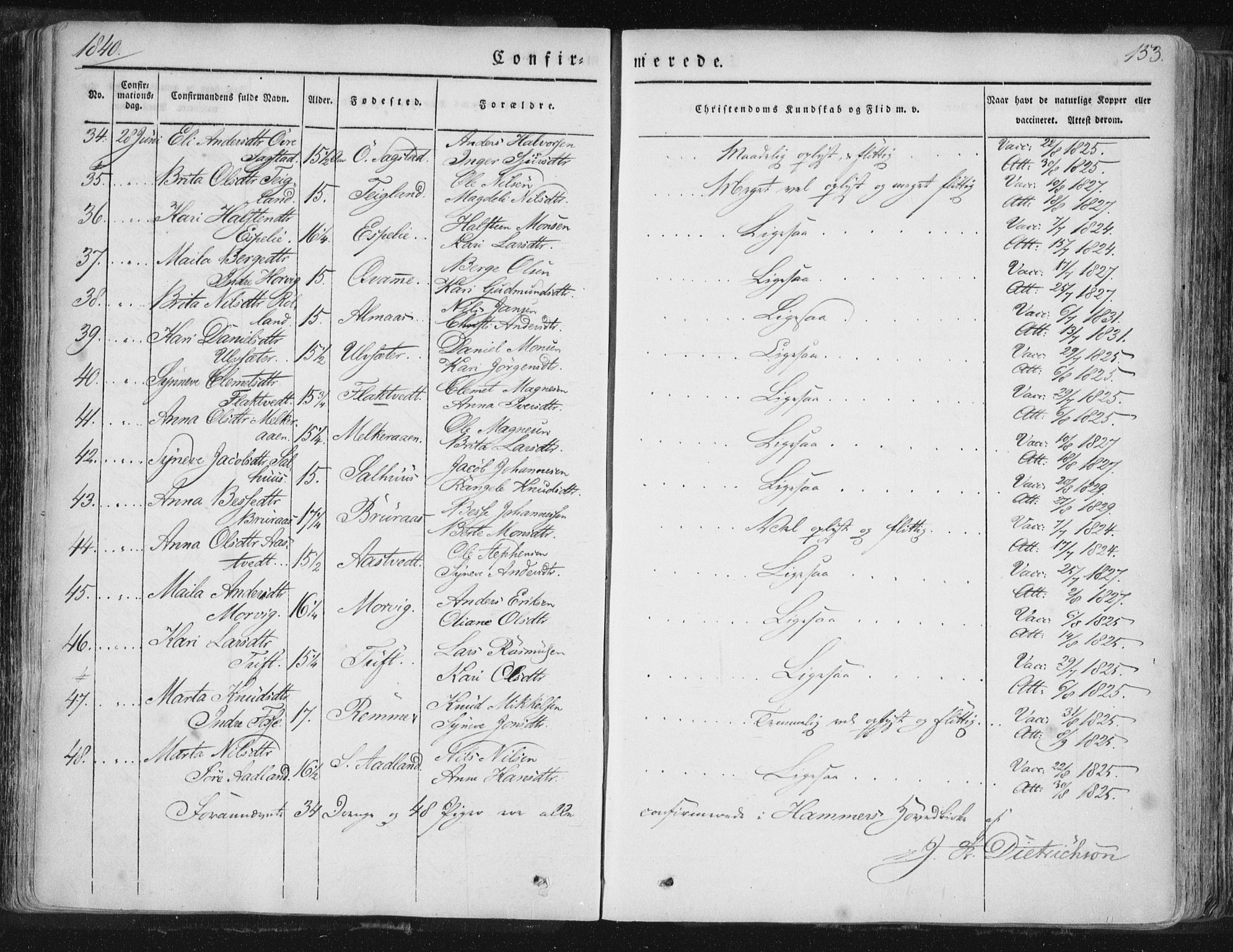 Hamre sokneprestembete, AV/SAB-A-75501/H/Ha/Haa/Haaa/L0012: Parish register (official) no. A 12, 1834-1845, p. 153