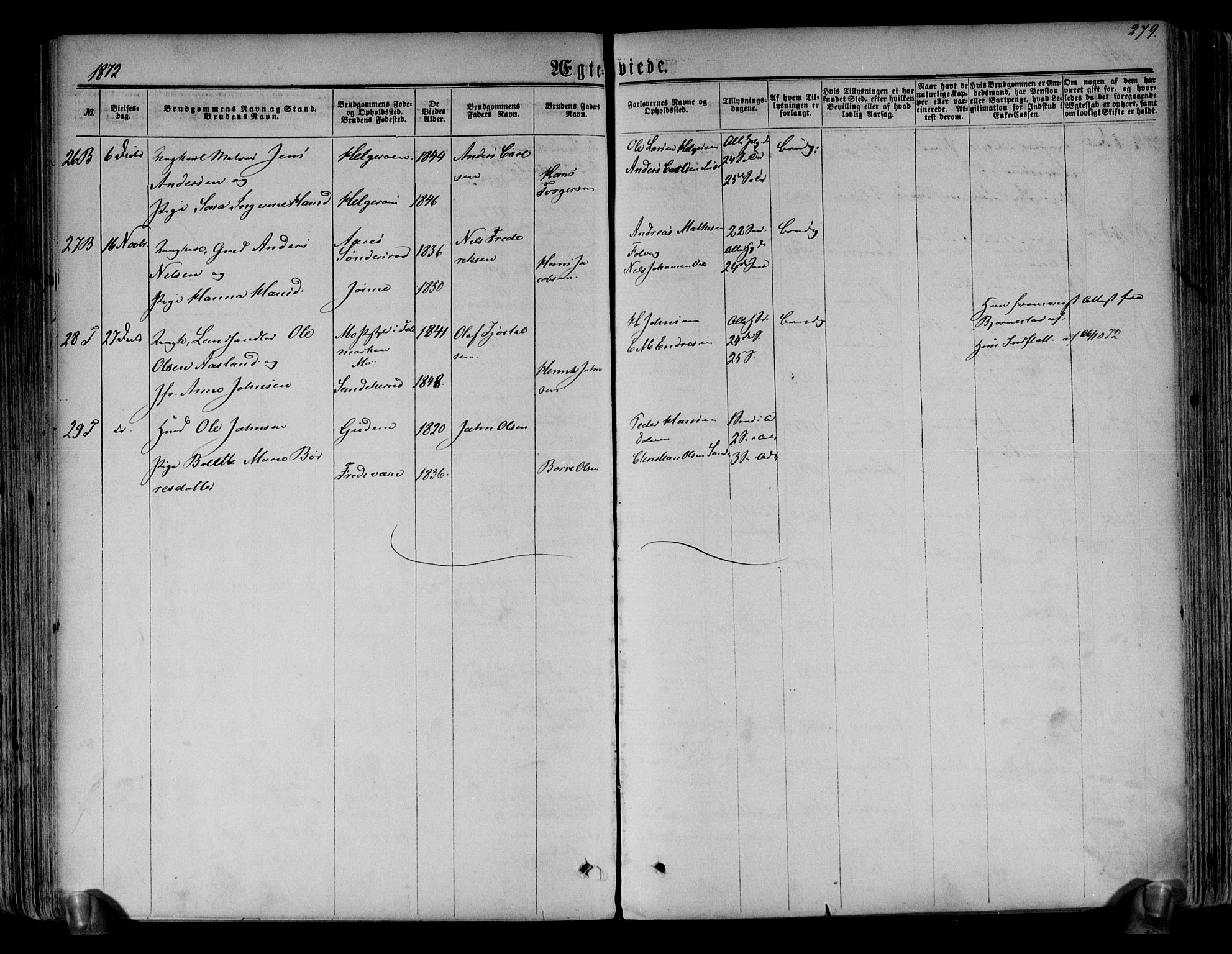 Brunlanes kirkebøker, AV/SAKO-A-342/F/Fa/L0005: Parish register (official) no. I 5, 1862-1877, p. 279