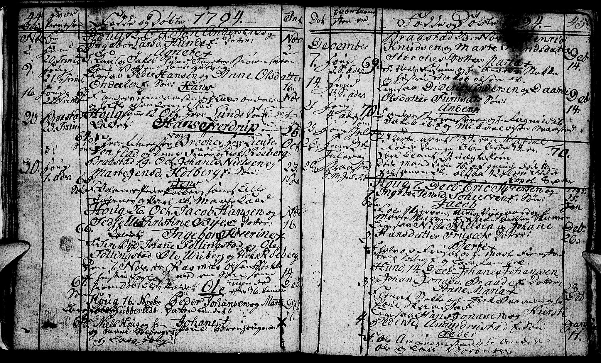 Vardal prestekontor, SAH/PREST-100/H/Ha/Hab/L0002: Parish register (copy) no. 2, 1790-1803, p. 44-45