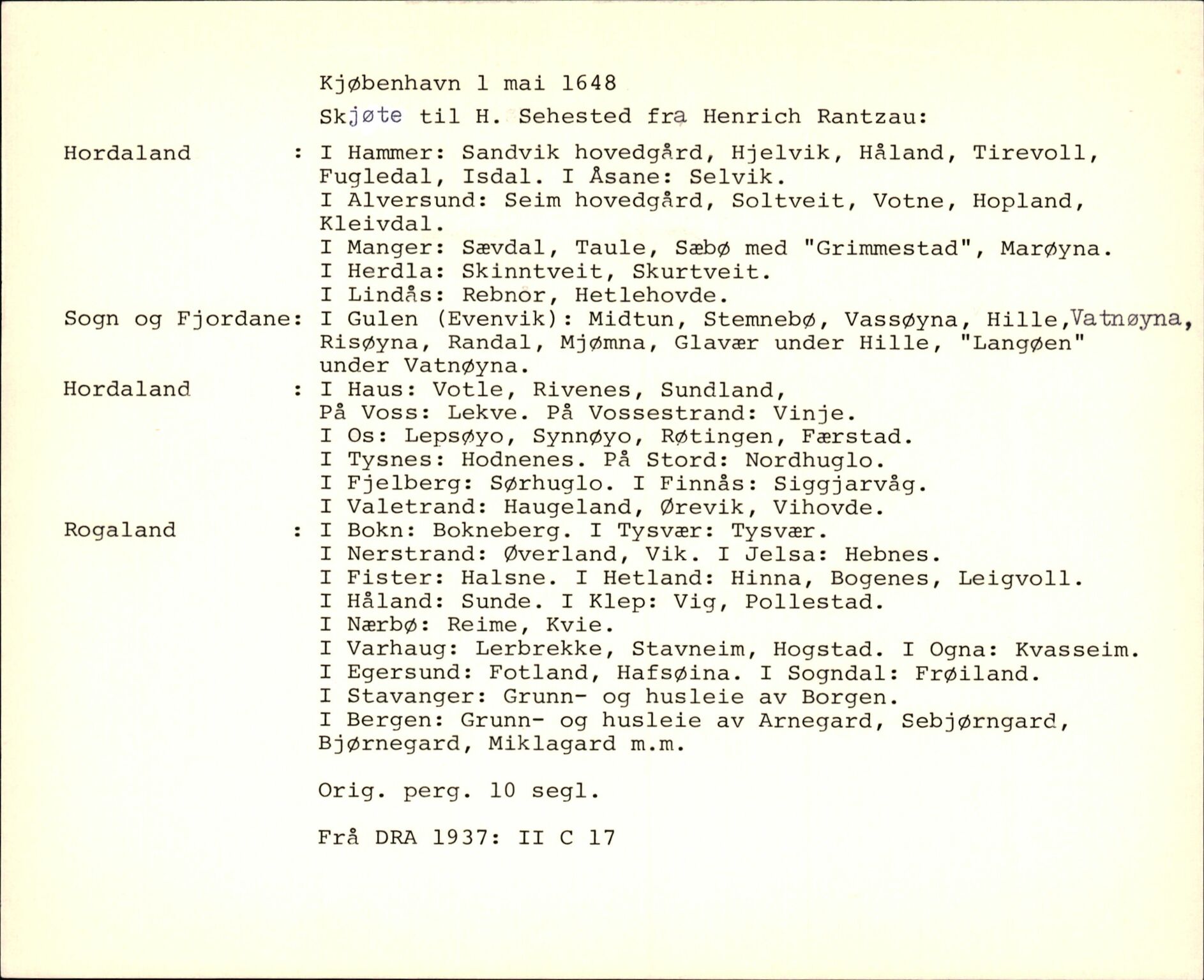 Riksarkivets diplomsamling, AV/RA-EA-5965/F35/F35f/L0002: Regestsedler: Diplomer fra DRA 1937 og 1996, p. 37