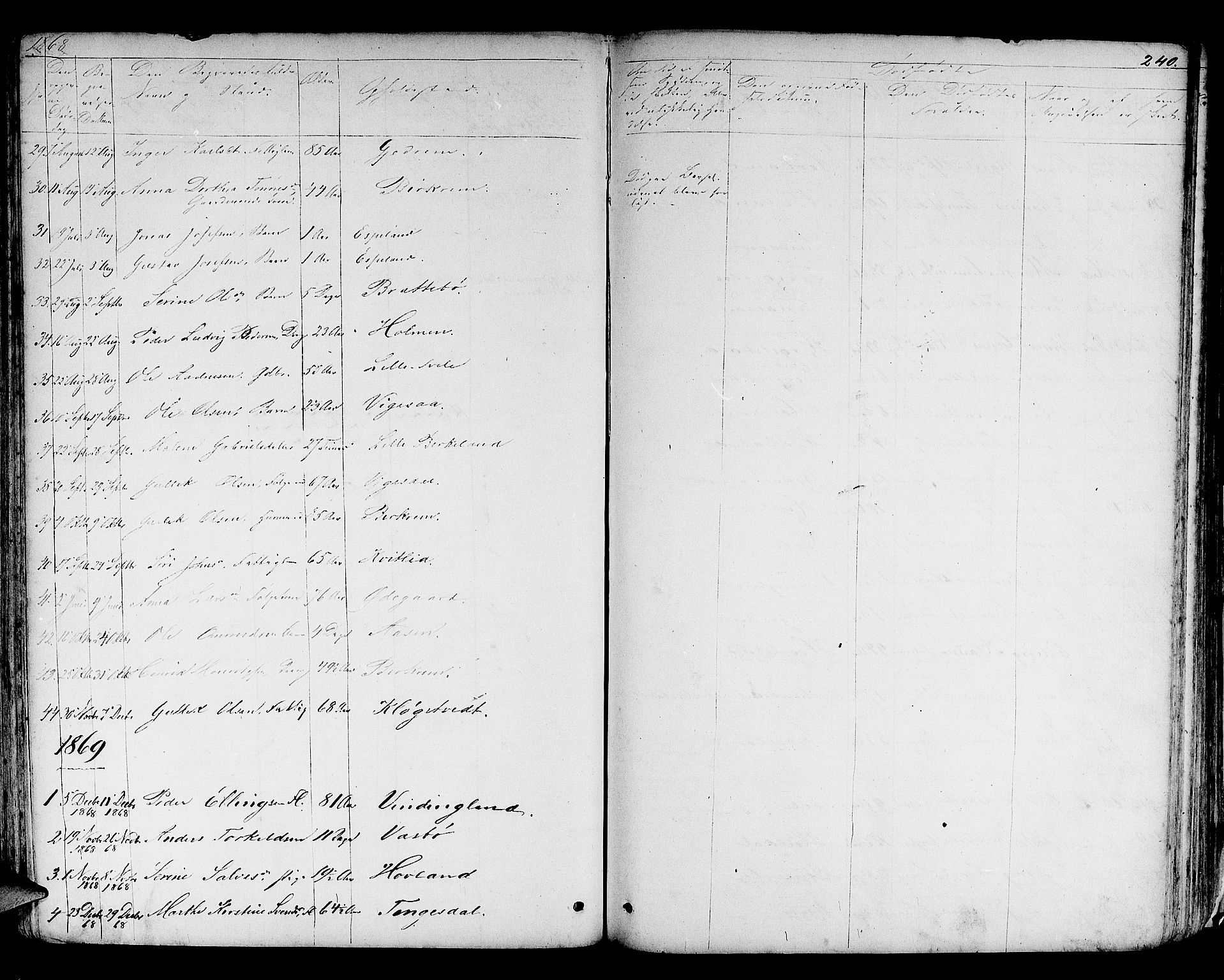 Helleland sokneprestkontor, SAST/A-101810: Parish register (copy) no. B 3, 1847-1886, p. 240