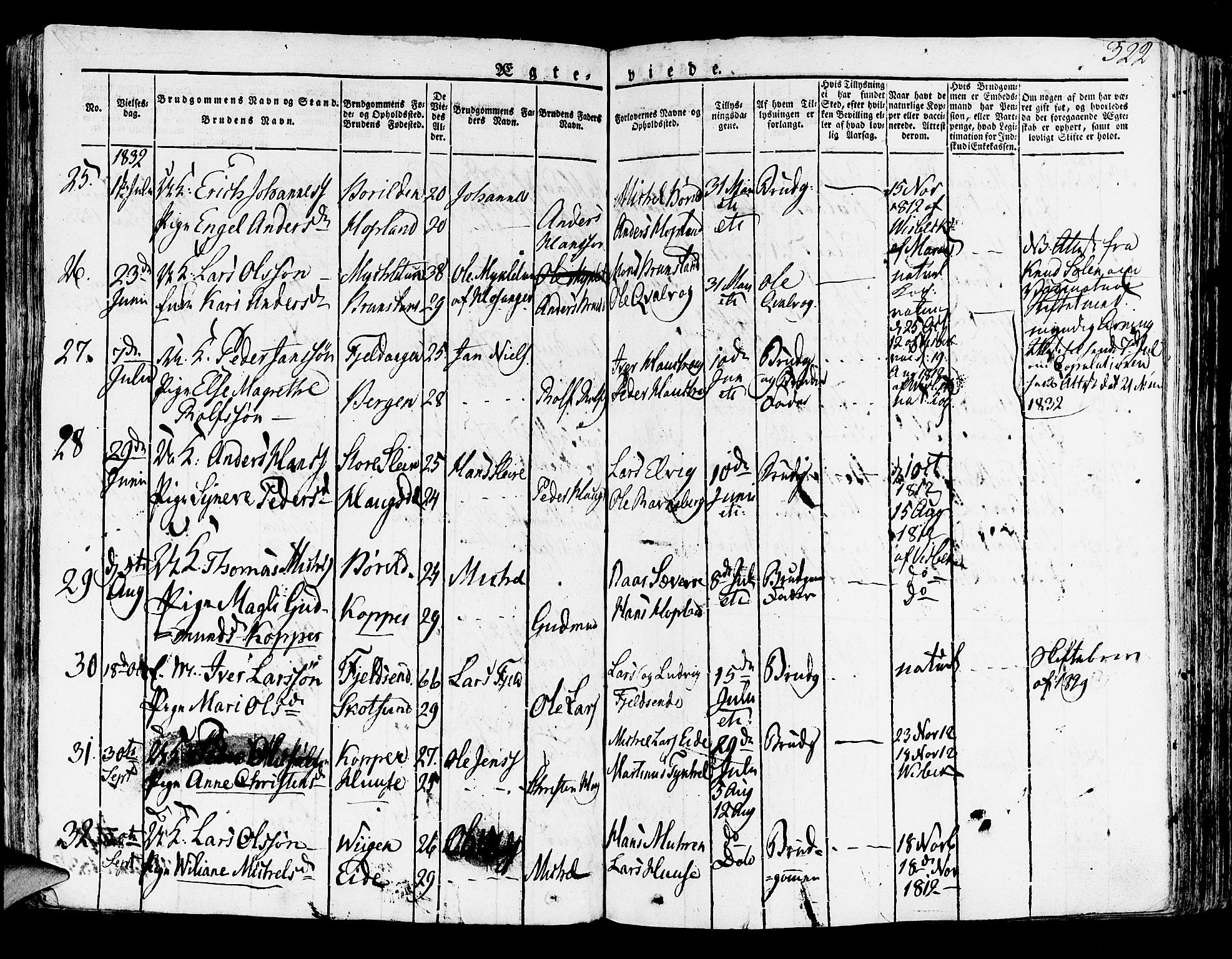 Lindås Sokneprestembete, SAB/A-76701/H/Haa: Parish register (official) no. A 8, 1823-1836, p. 322