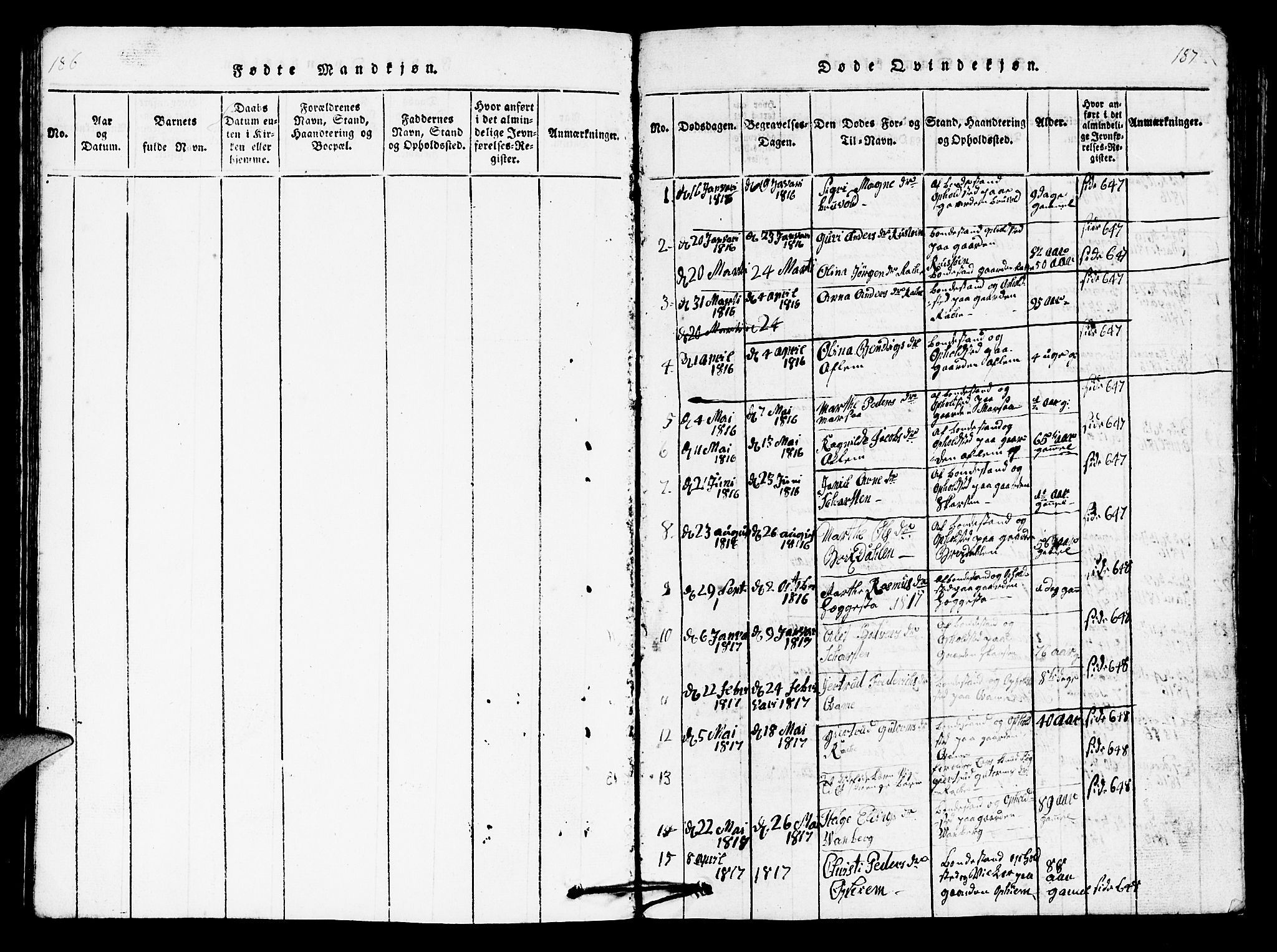 Innvik sokneprestembete, SAB/A-80501: Parish register (copy) no. B 1, 1816-1820, p. 186-187