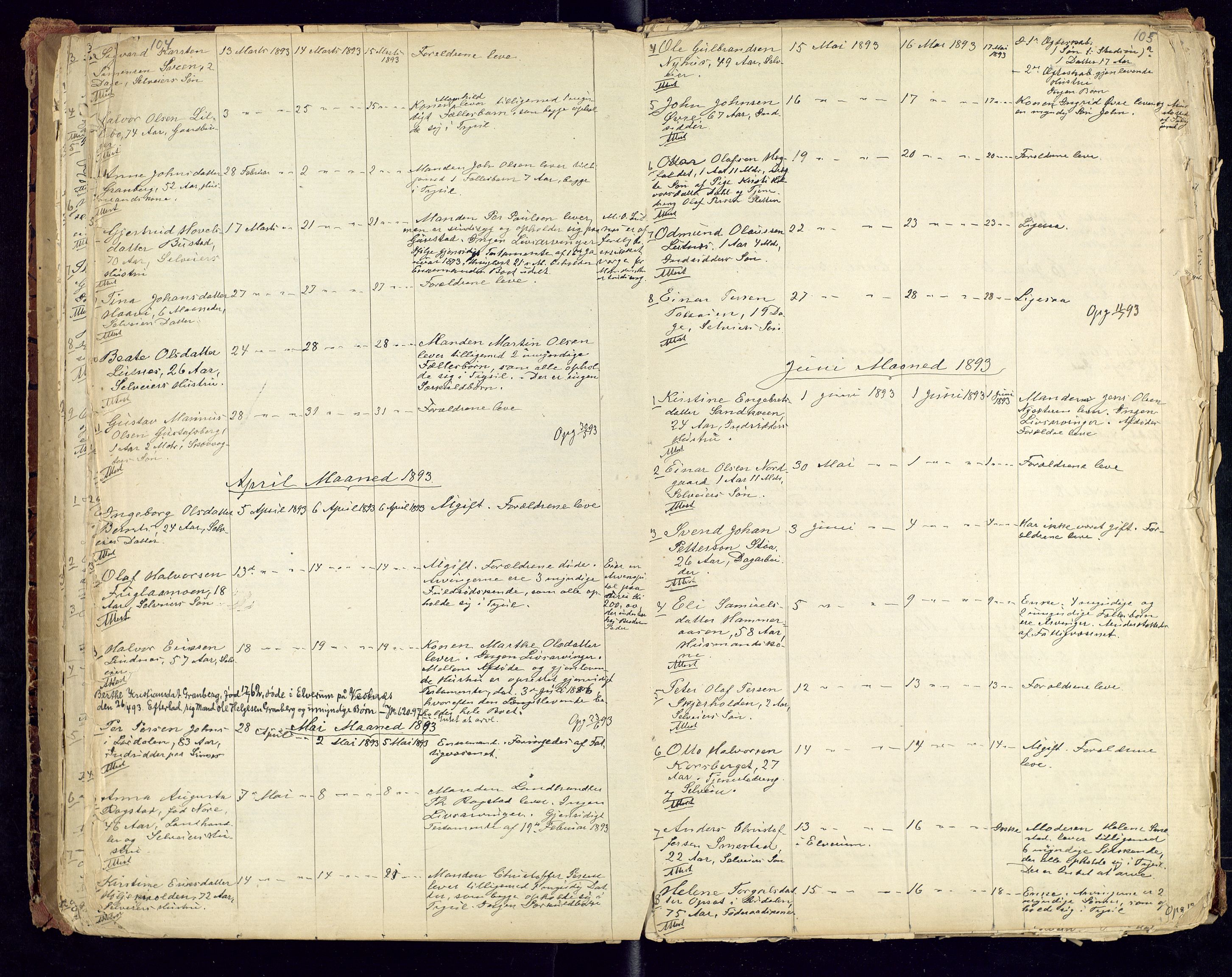 Trysil lensmannskontor, AV/SAH-LHT-026/H/Ha/L0001: Dødsfallsprotokoll, 1875-1901, p. 104-105