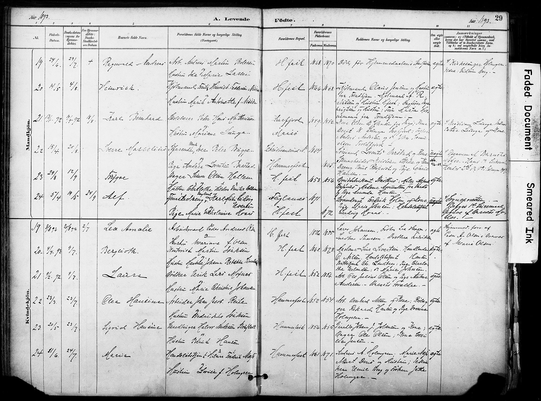 Hammerfest sokneprestkontor, SATØ/S-1347/H/Ha/L0009.kirke: Parish register (official) no. 9, 1889-1897, p. 29