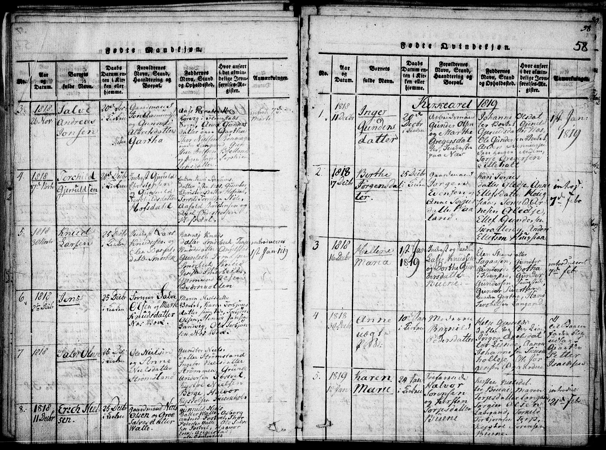 Holt sokneprestkontor, AV/SAK-1111-0021/F/Fa/L0005: Parish register (official) no. A 5, 1813-1821, p. 58