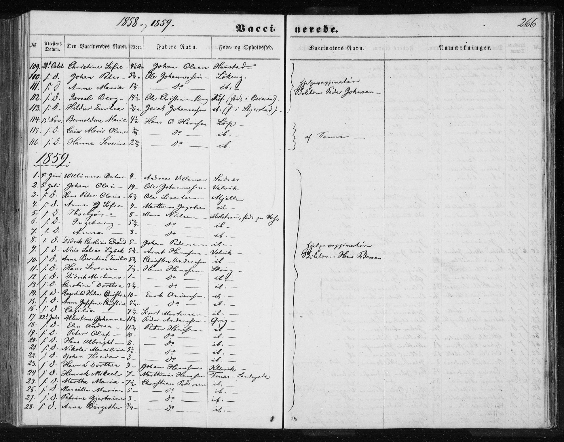 Ministerialprotokoller, klokkerbøker og fødselsregistre - Nordland, AV/SAT-A-1459/801/L0028: Parish register (copy) no. 801C03, 1855-1867, p. 266