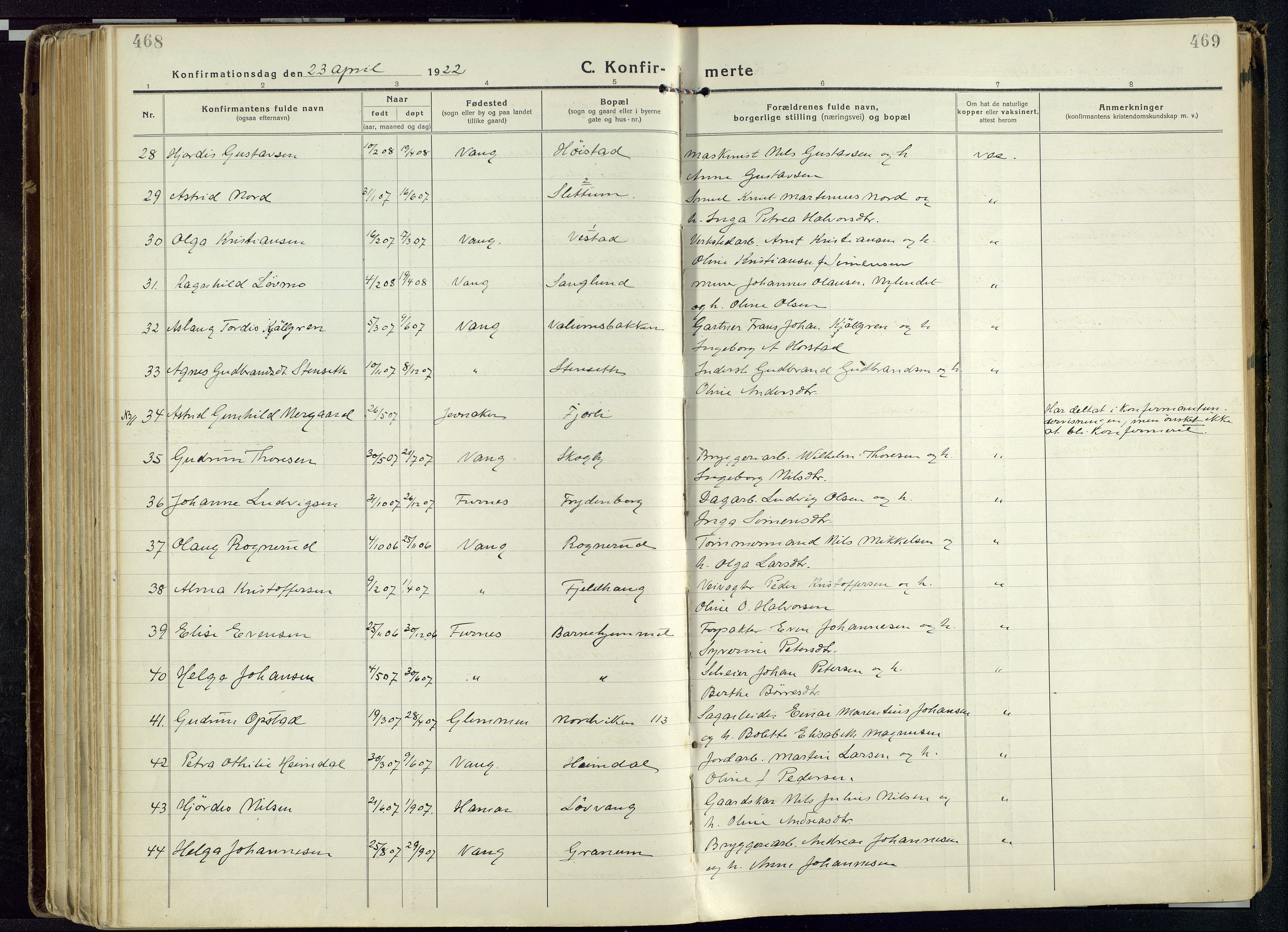 Vang prestekontor, Hedmark, AV/SAH-PREST-008/H/Ha/Haa/L0022: Parish register (official) no. 22, 1918-1944, p. 468-469