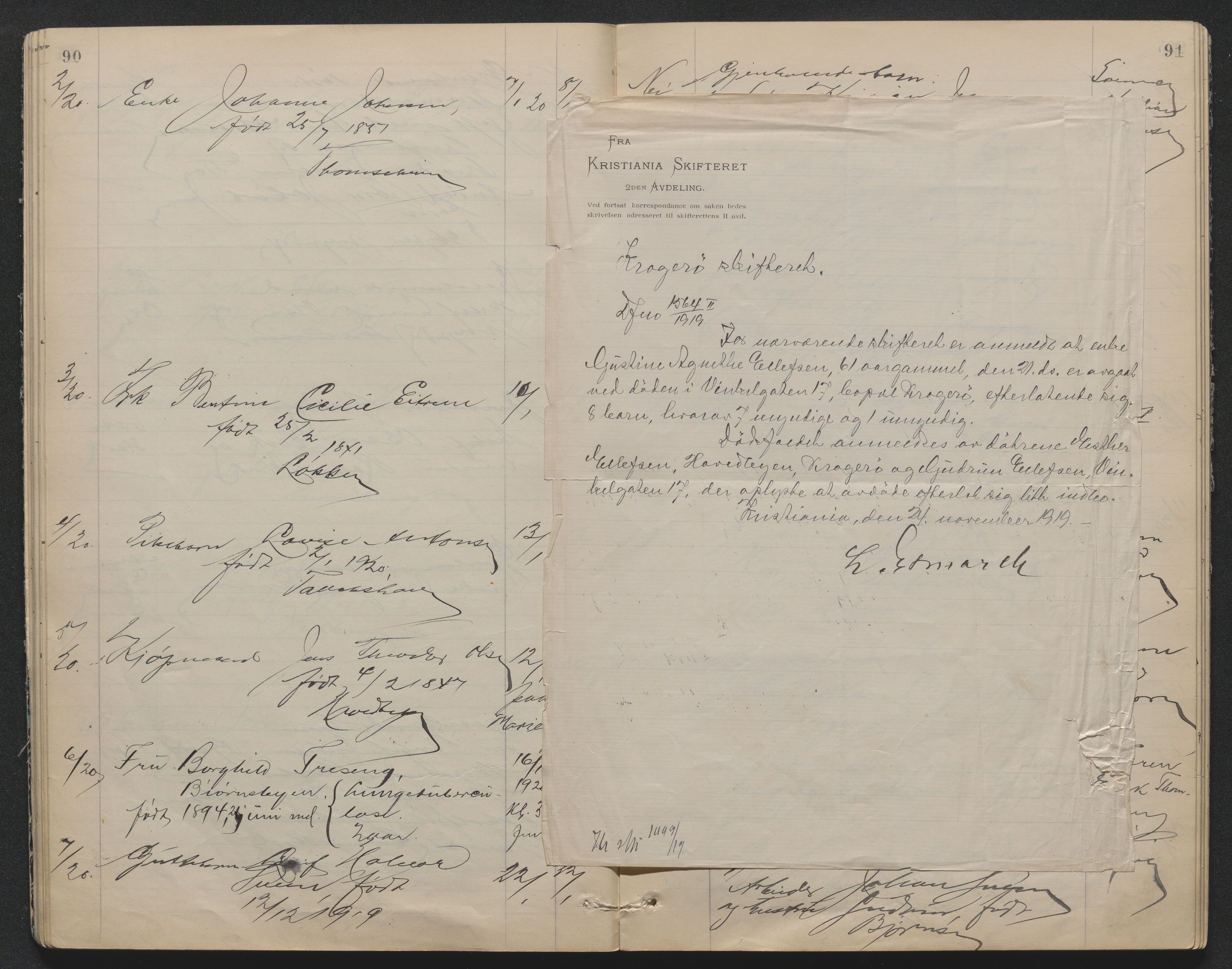 Kragerø sorenskriveri, SAKO/A-65/H/Ha/Haa/L0003/0001: Dødsanmeldelseprotokoll / Byen, 1917-1923, p. 90-91