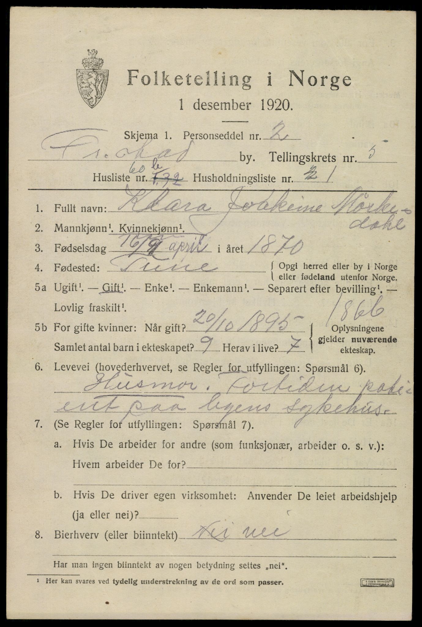 SAO, 1920 census for Fredrikstad, 1920, p. 19621