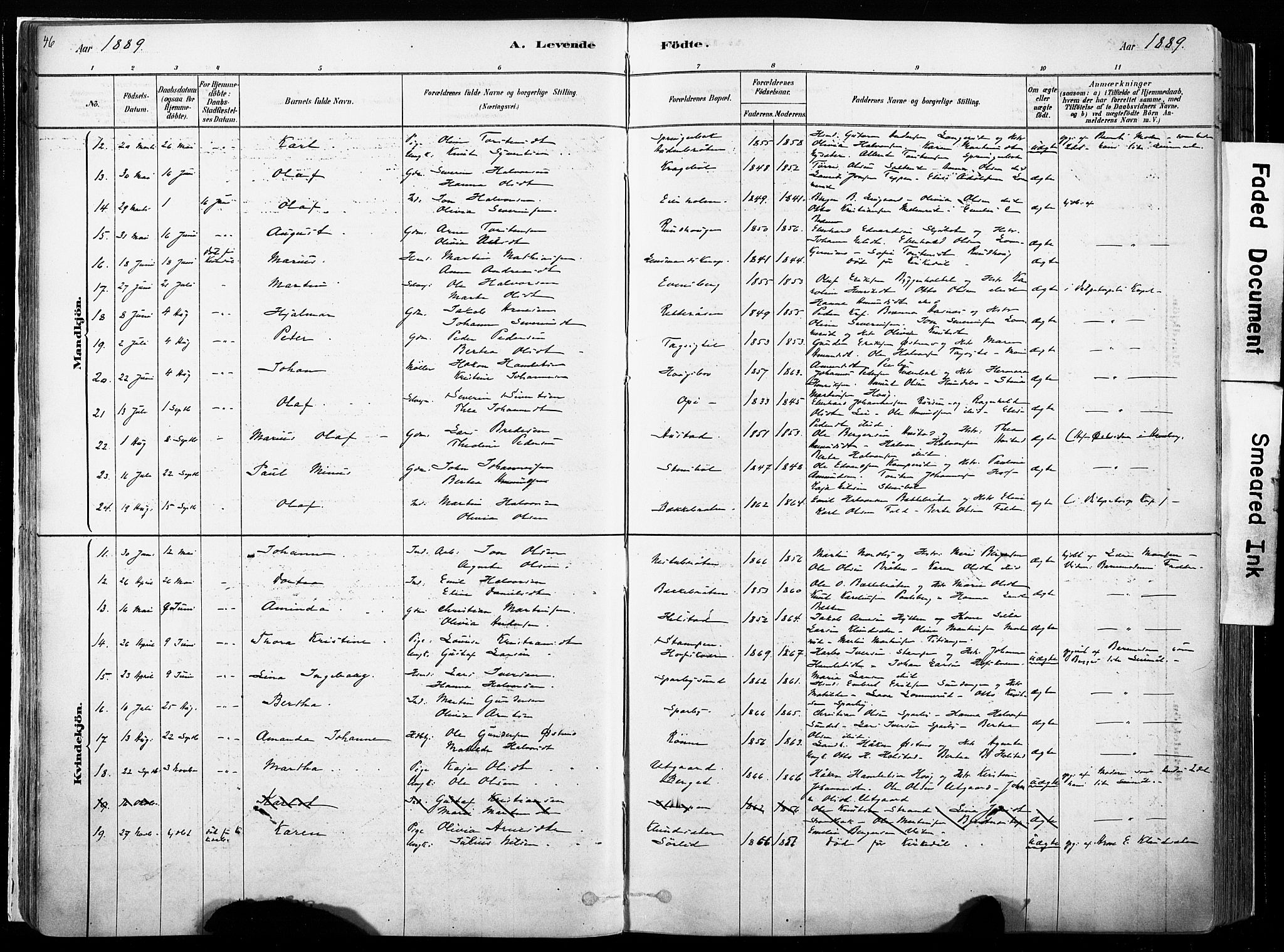 Hof prestekontor, AV/SAH-PREST-038/H/Ha/Haa/L0010: Parish register (official) no. 10, 1878-1909, p. 46