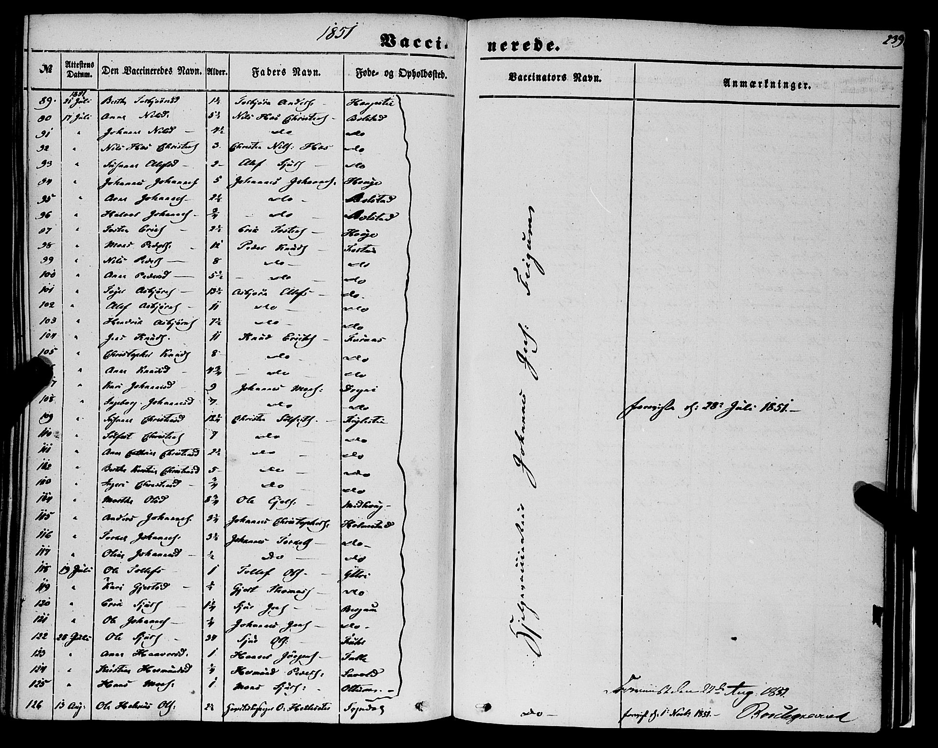 Luster sokneprestembete, AV/SAB-A-81101/H/Haa/Haaa/L0007: Parish register (official) no. A 7, 1849-1859, p. 239