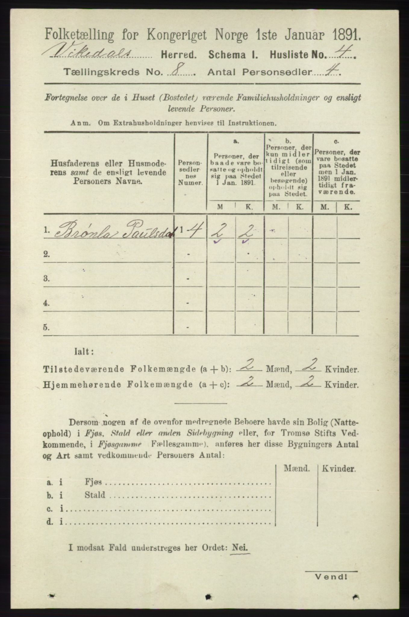 RA, 1891 census for 1157 Vikedal, 1891, p. 2198