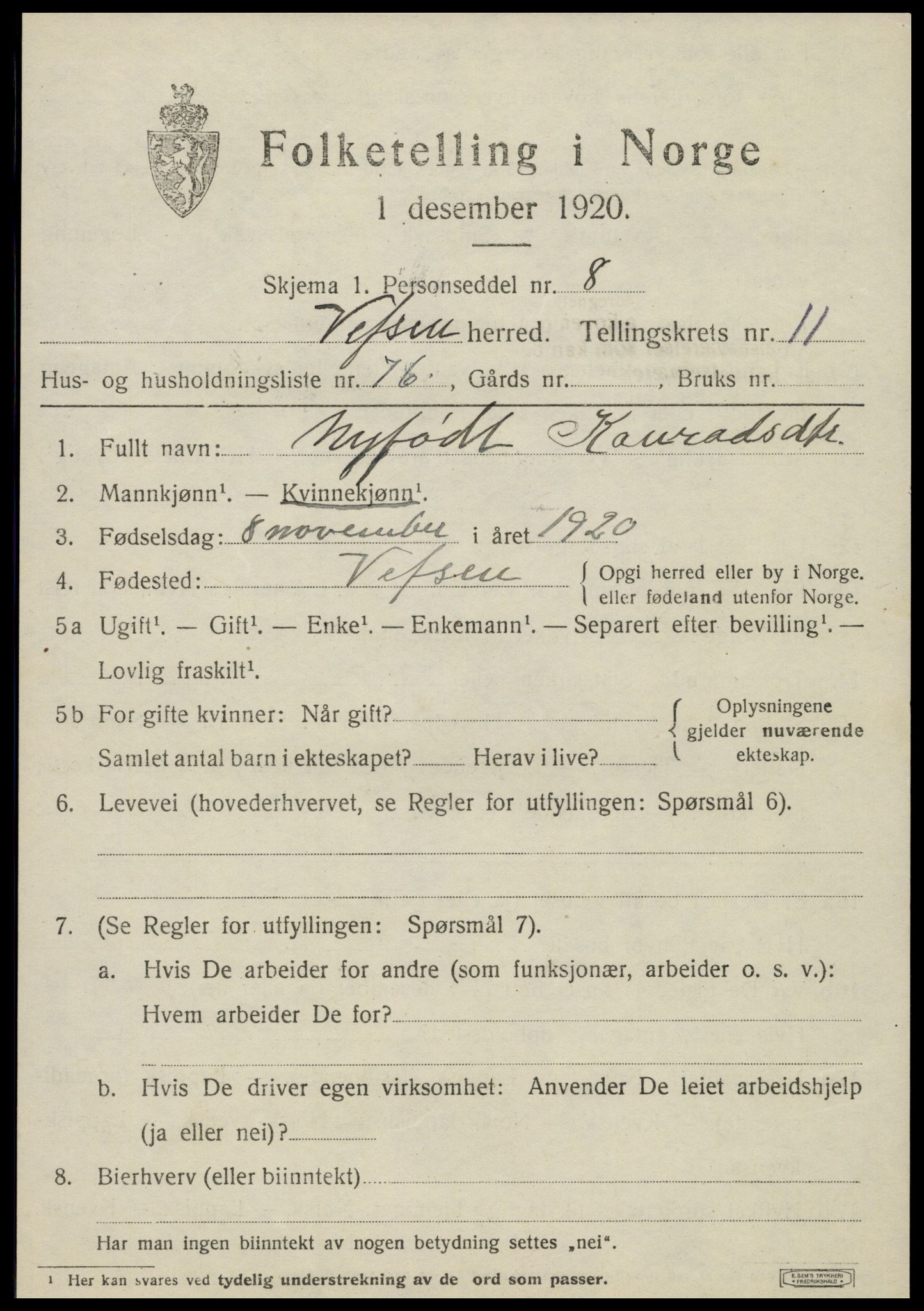 SAT, 1920 census for Vefsn, 1920, p. 9441