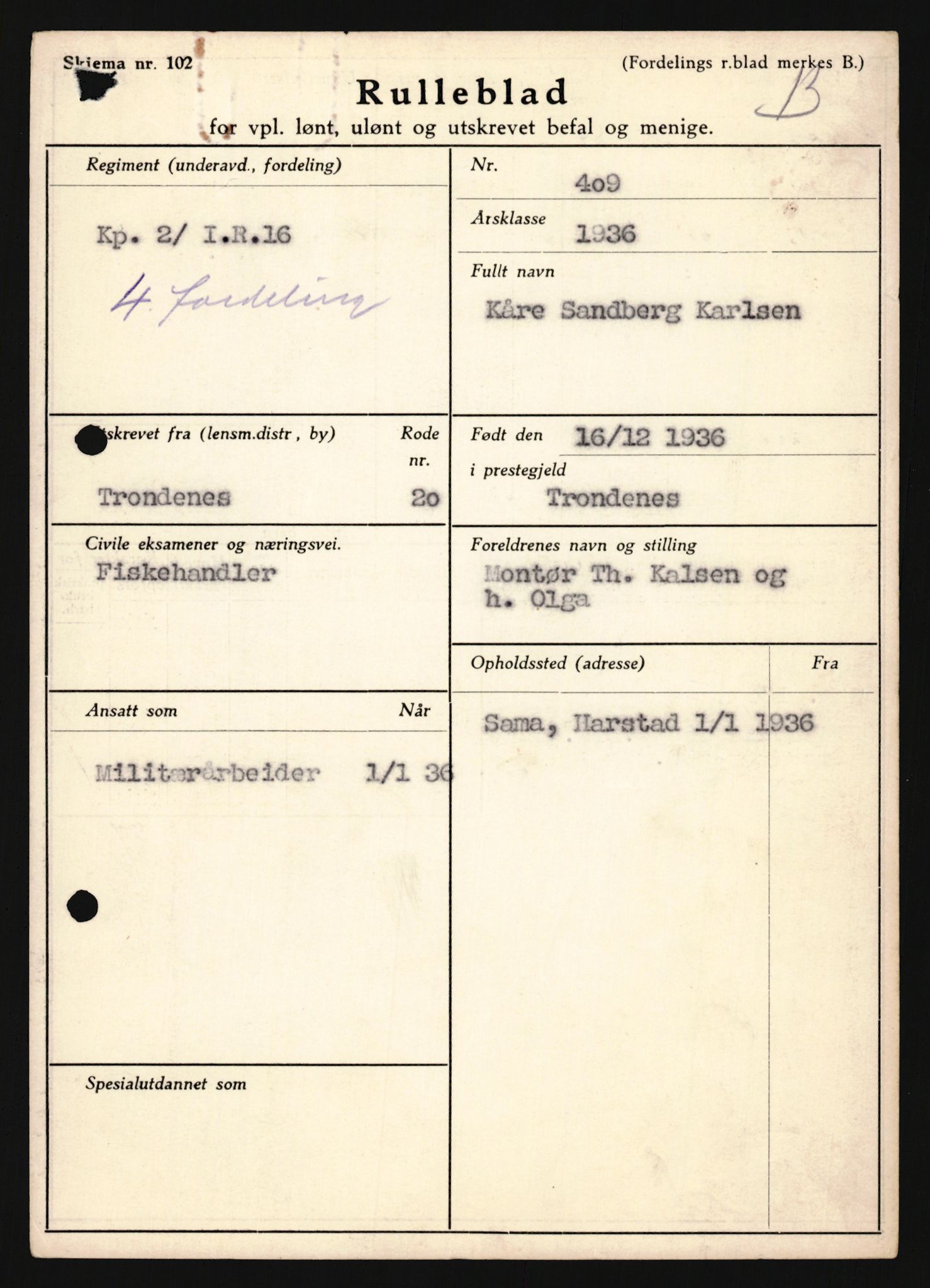 Forsvaret, Troms infanteriregiment nr. 16, AV/RA-RAFA-3146/P/Pa/L0020: Rulleblad for regimentets menige mannskaper, årsklasse 1936, 1936, p. 689