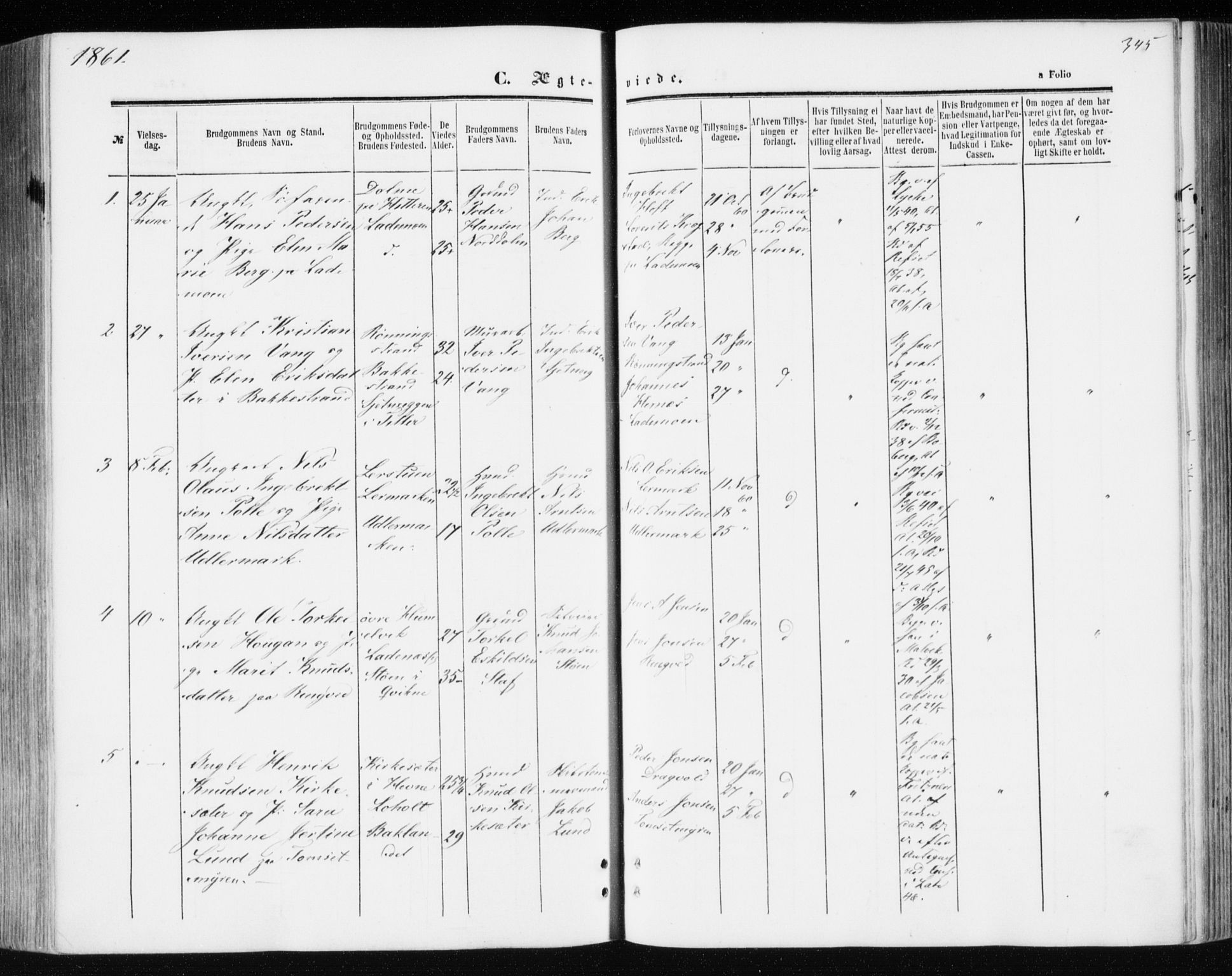 Ministerialprotokoller, klokkerbøker og fødselsregistre - Sør-Trøndelag, AV/SAT-A-1456/606/L0292: Parish register (official) no. 606A07, 1856-1865, p. 345