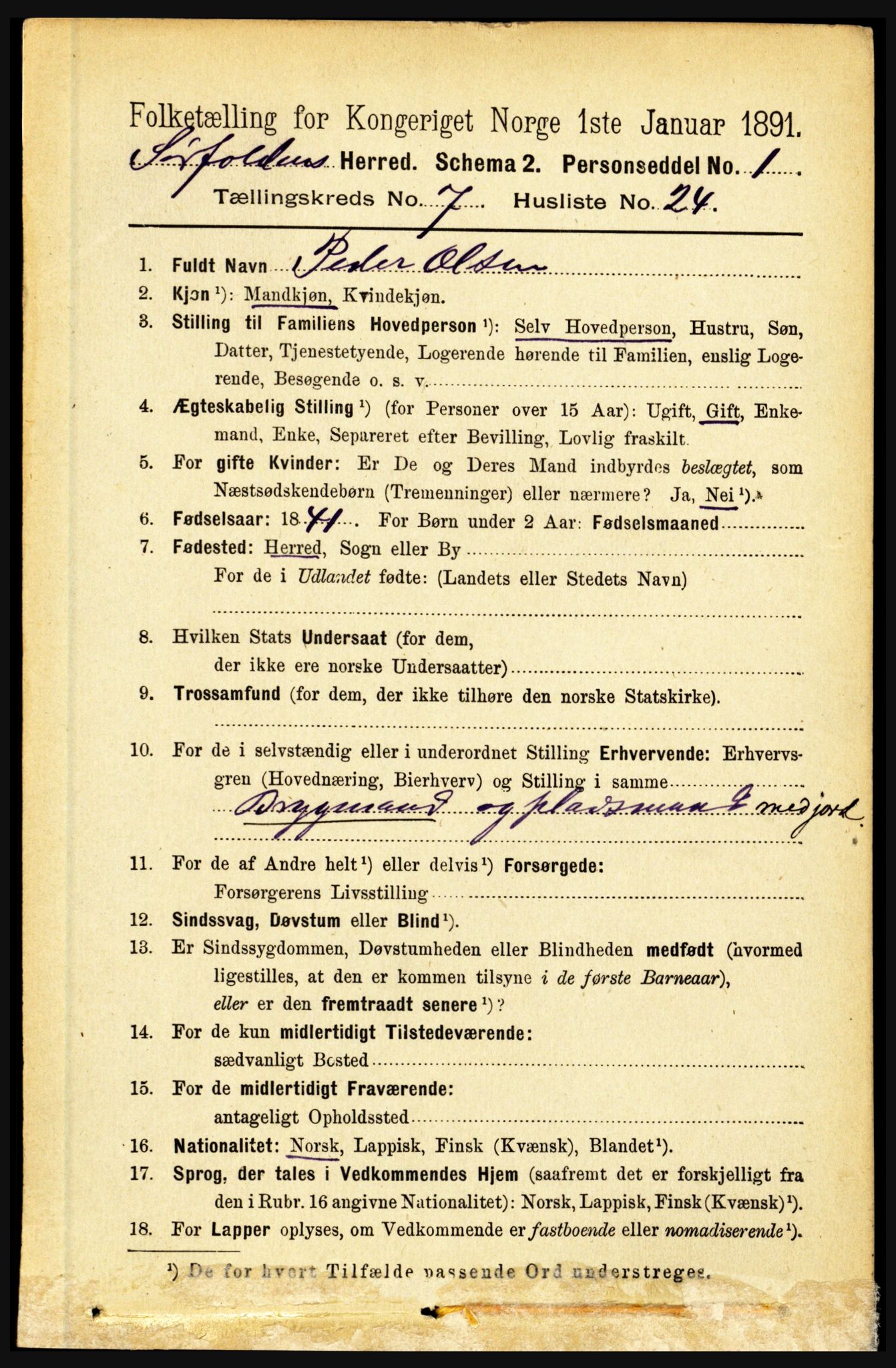 RA, 1891 census for 1845 Sørfold, 1891, p. 2368