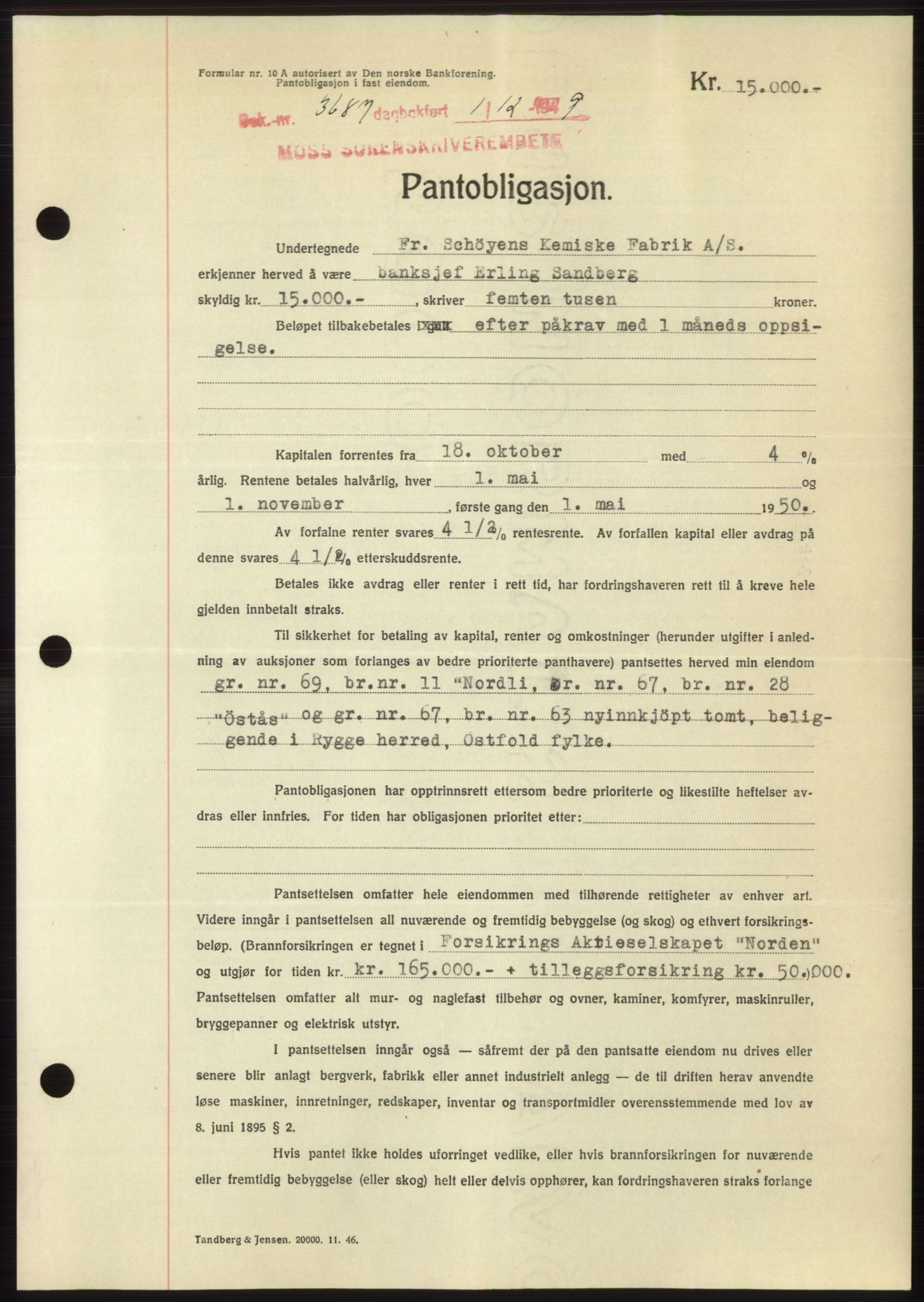 Moss sorenskriveri, SAO/A-10168: Mortgage book no. B23, 1949-1950, Diary no: : 3687/1949