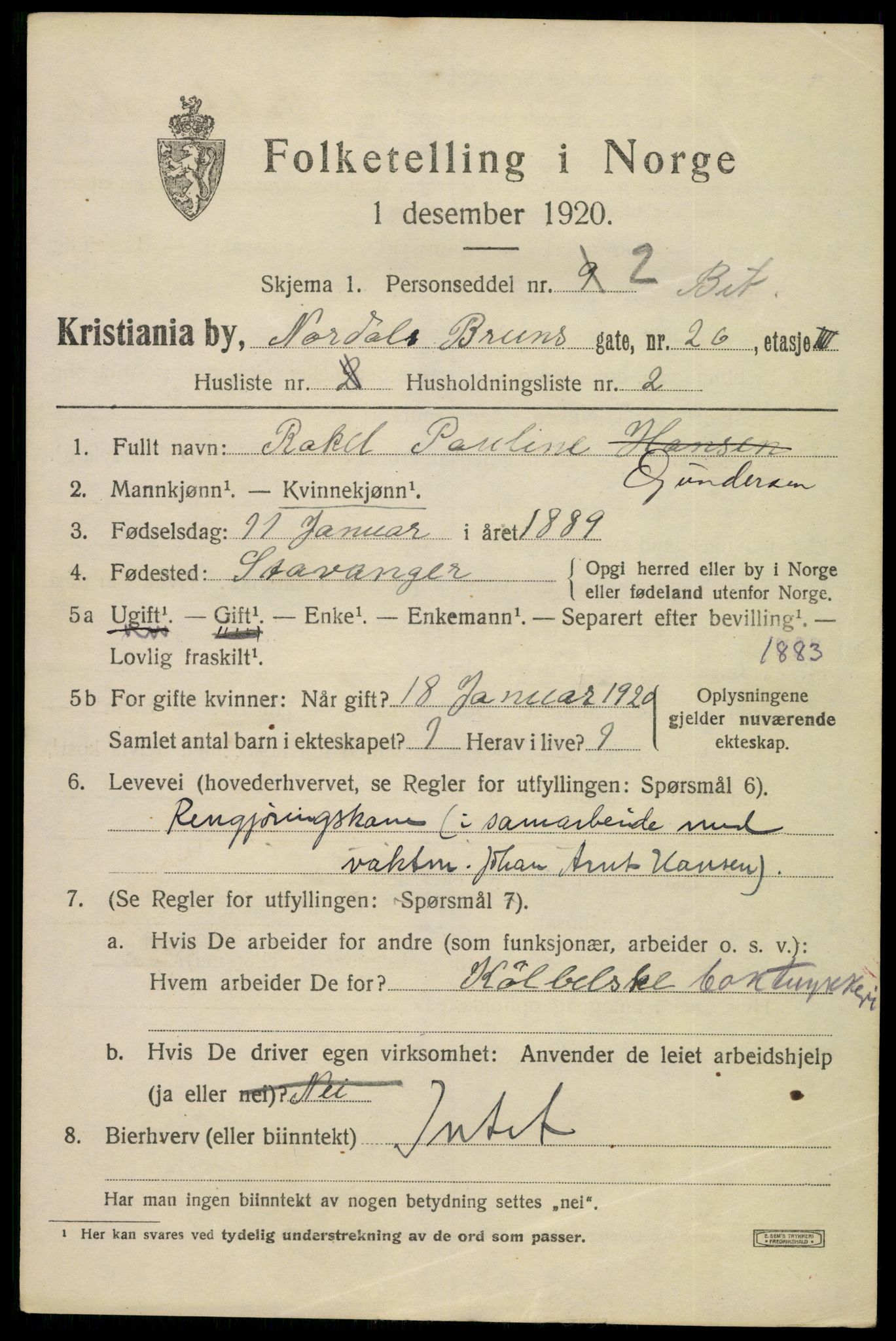 SAO, 1920 census for Kristiania, 1920, p. 422099