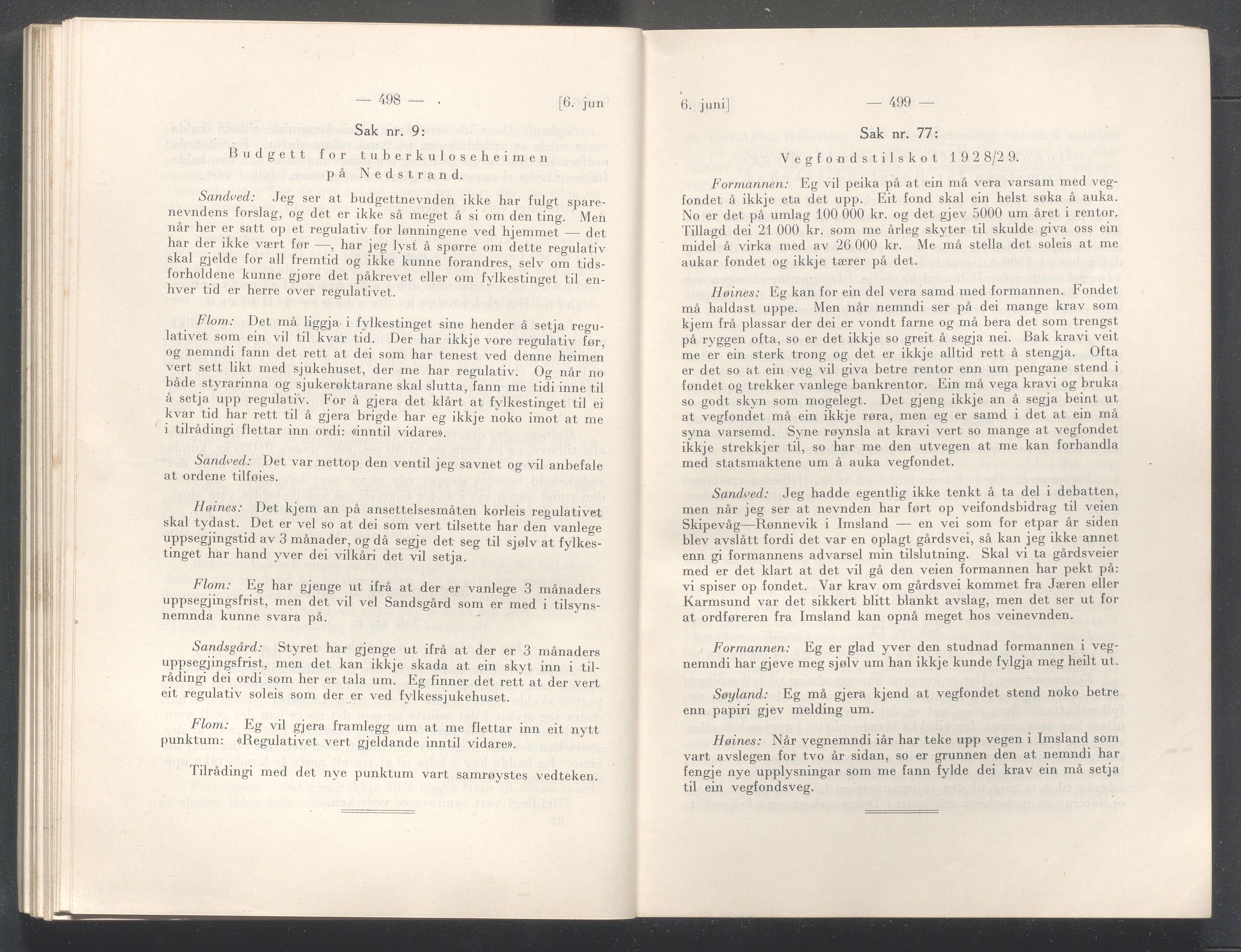 Rogaland fylkeskommune - Fylkesrådmannen , IKAR/A-900/A/Aa/Aaa/L0047: Møtebok , 1928, p. 498-499