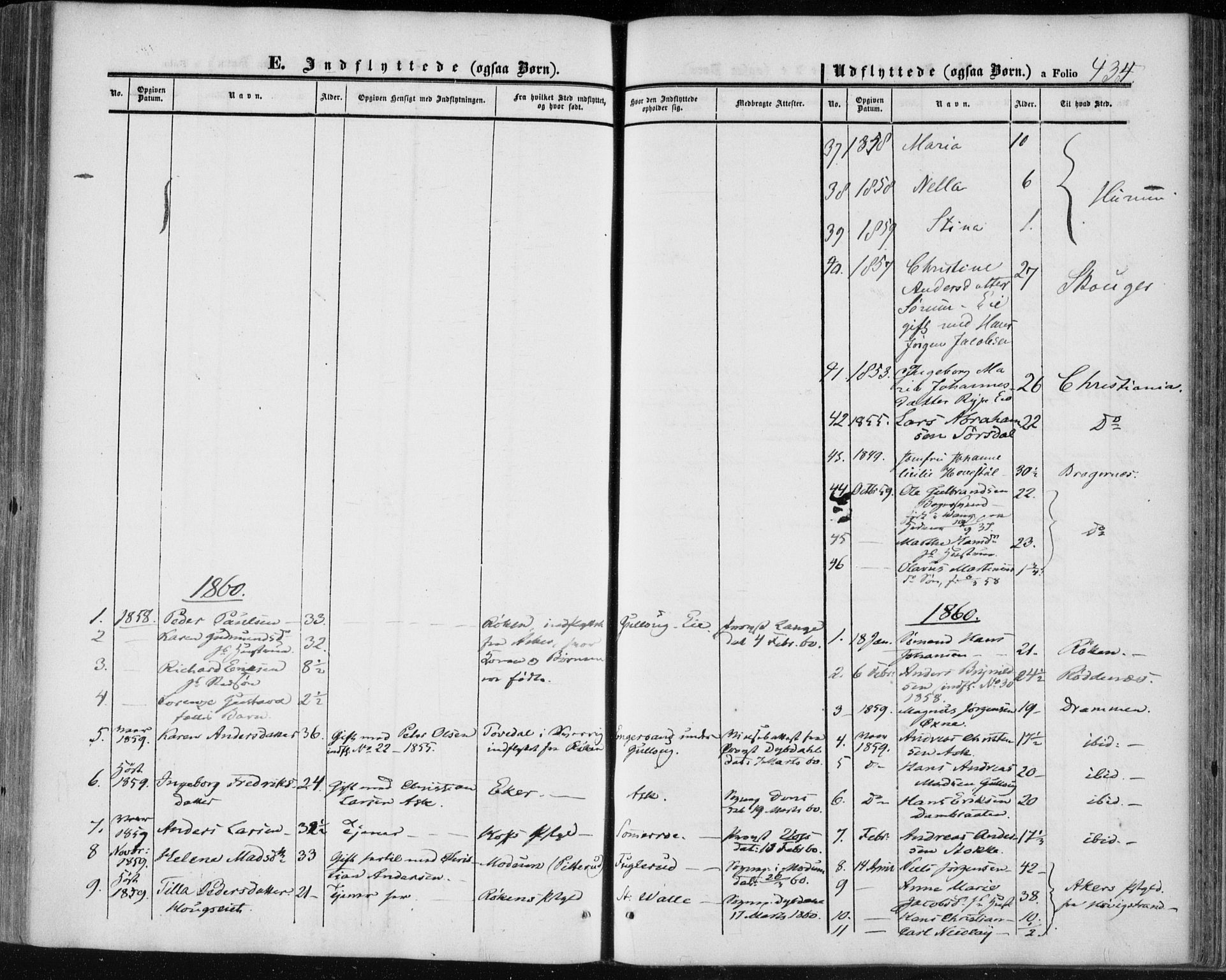 Lier kirkebøker, AV/SAKO-A-230/F/Fa/L0012: Parish register (official) no. I 12, 1854-1864, p. 434