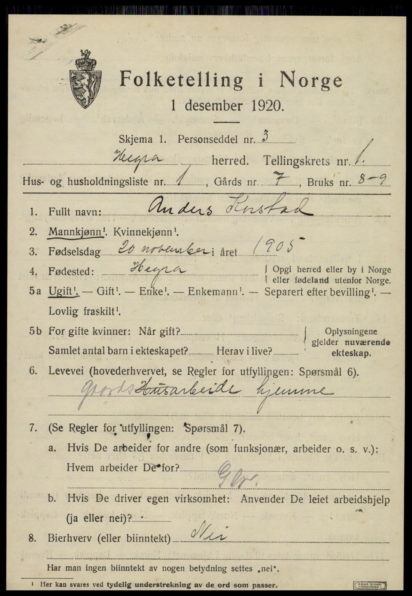 SAT, 1920 census for Hegra, 1920, p. 1002