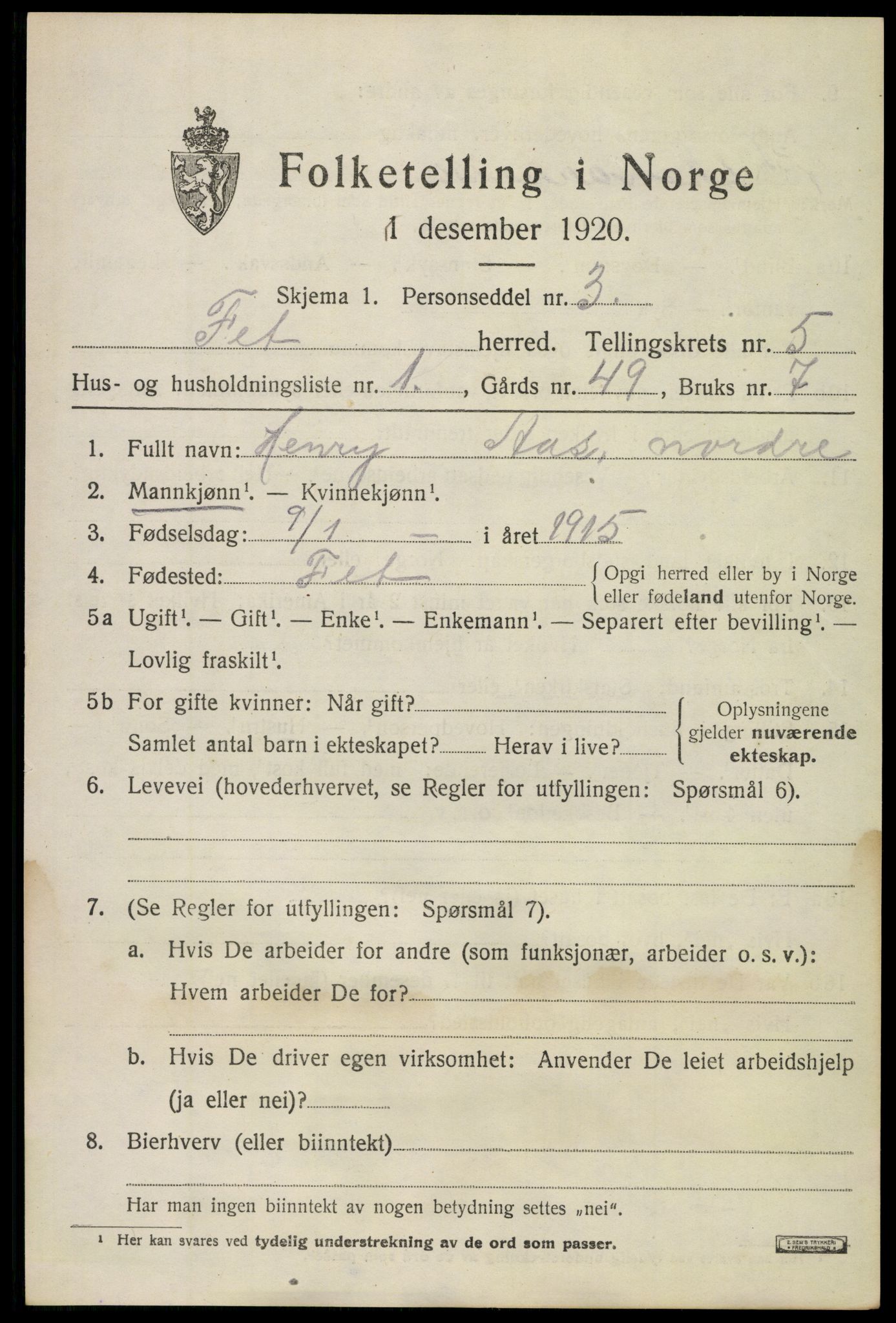 SAO, 1920 census for Fet, 1920, p. 5980