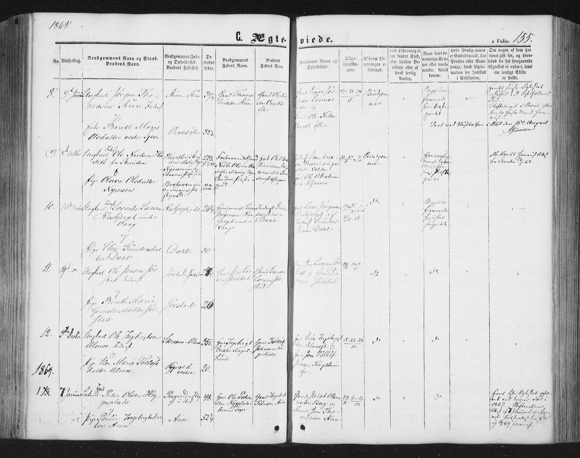 Ministerialprotokoller, klokkerbøker og fødselsregistre - Nord-Trøndelag, SAT/A-1458/749/L0472: Parish register (official) no. 749A06, 1857-1873, p. 155