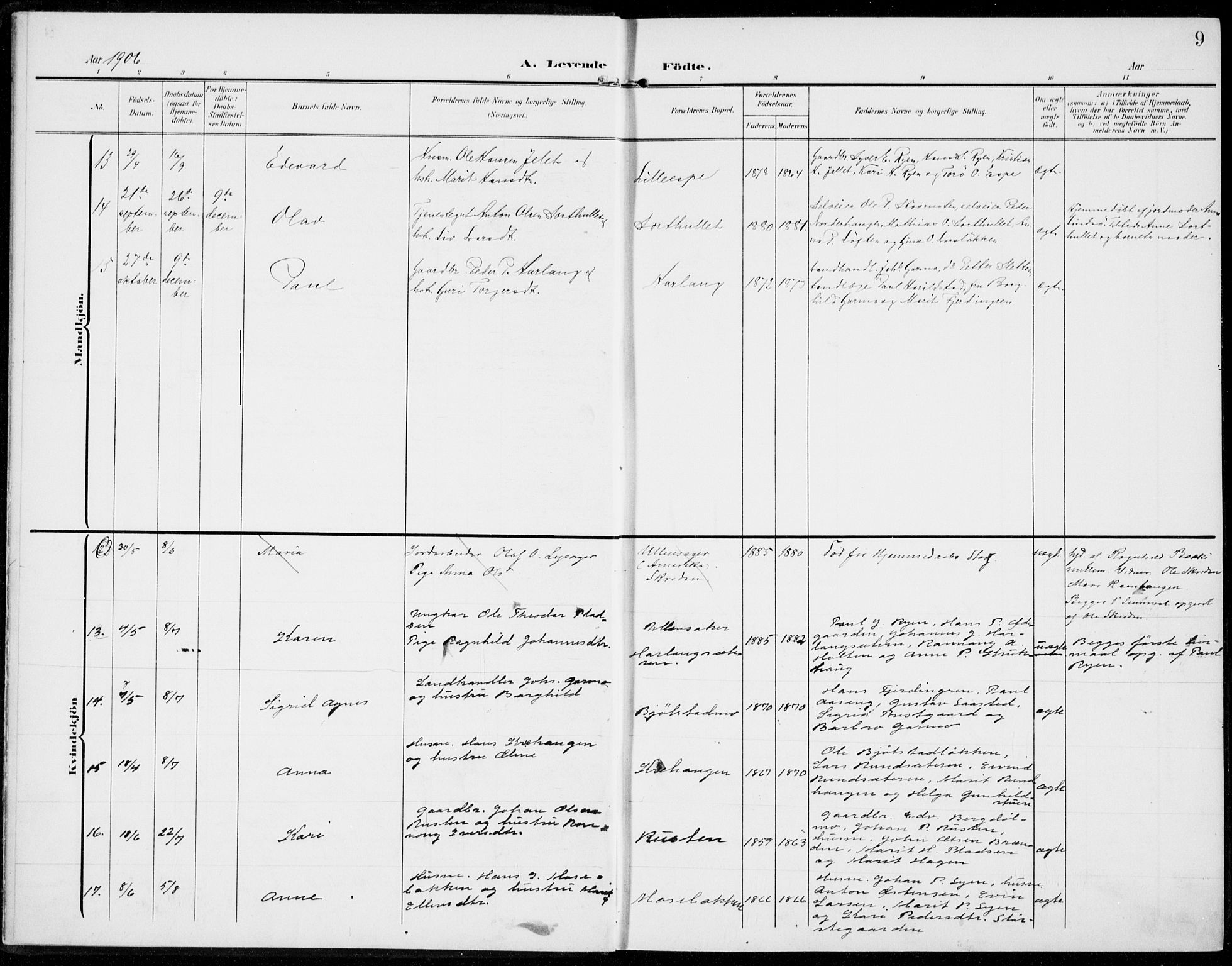 Sel prestekontor, SAH/PREST-074/H/Ha/Haa/L0001: Parish register (official) no. 1, 1905-1922, p. 9