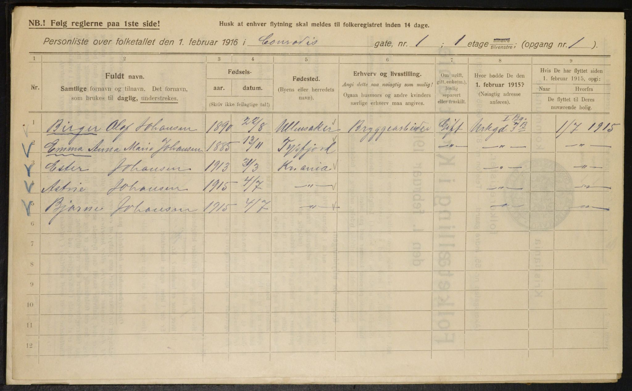 OBA, Municipal Census 1916 for Kristiania, 1916, p. 13348