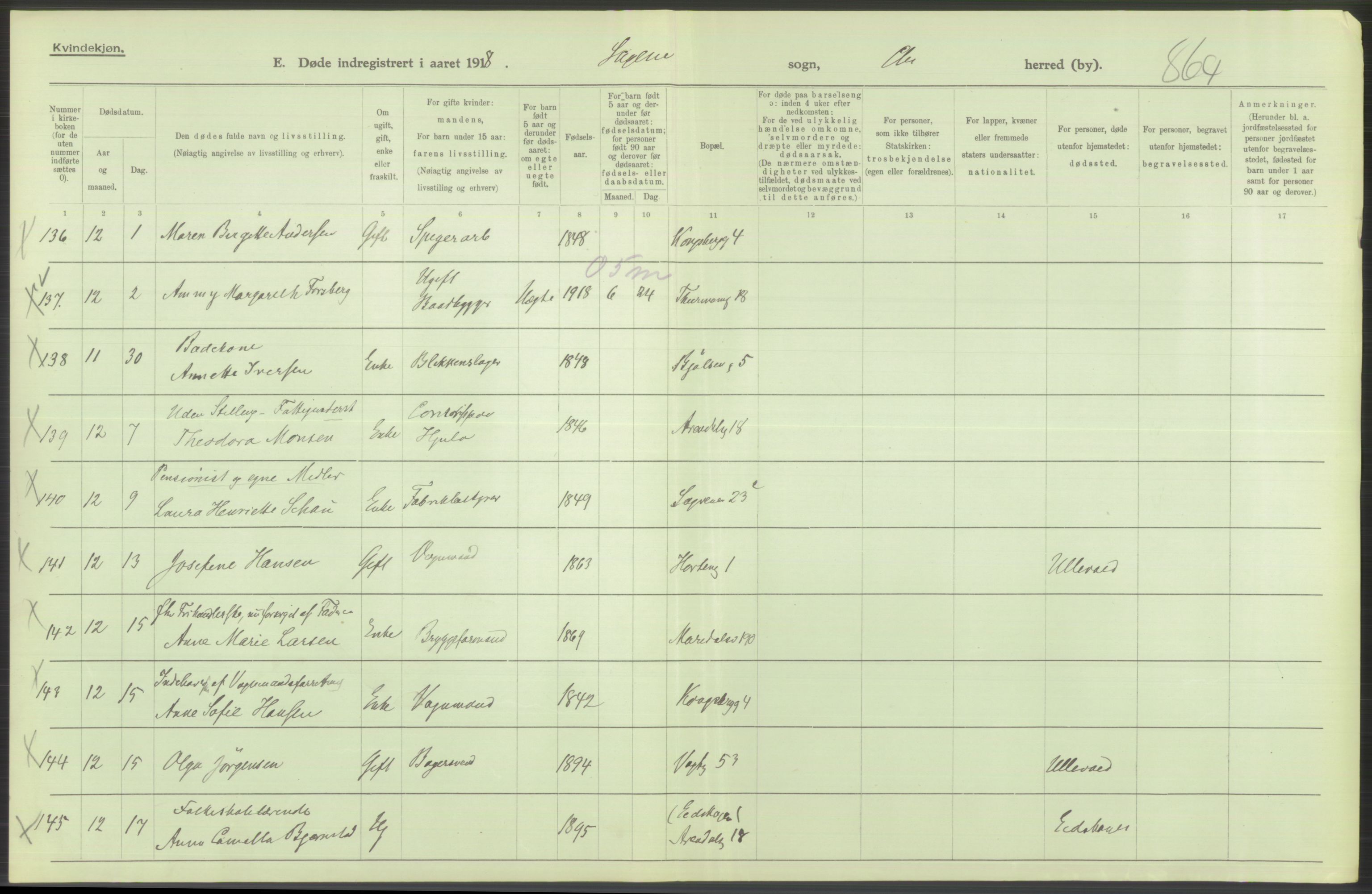 Statistisk sentralbyrå, Sosiodemografiske emner, Befolkning, RA/S-2228/D/Df/Dfb/Dfbh/L0010: Kristiania: Døde, 1918, p. 552