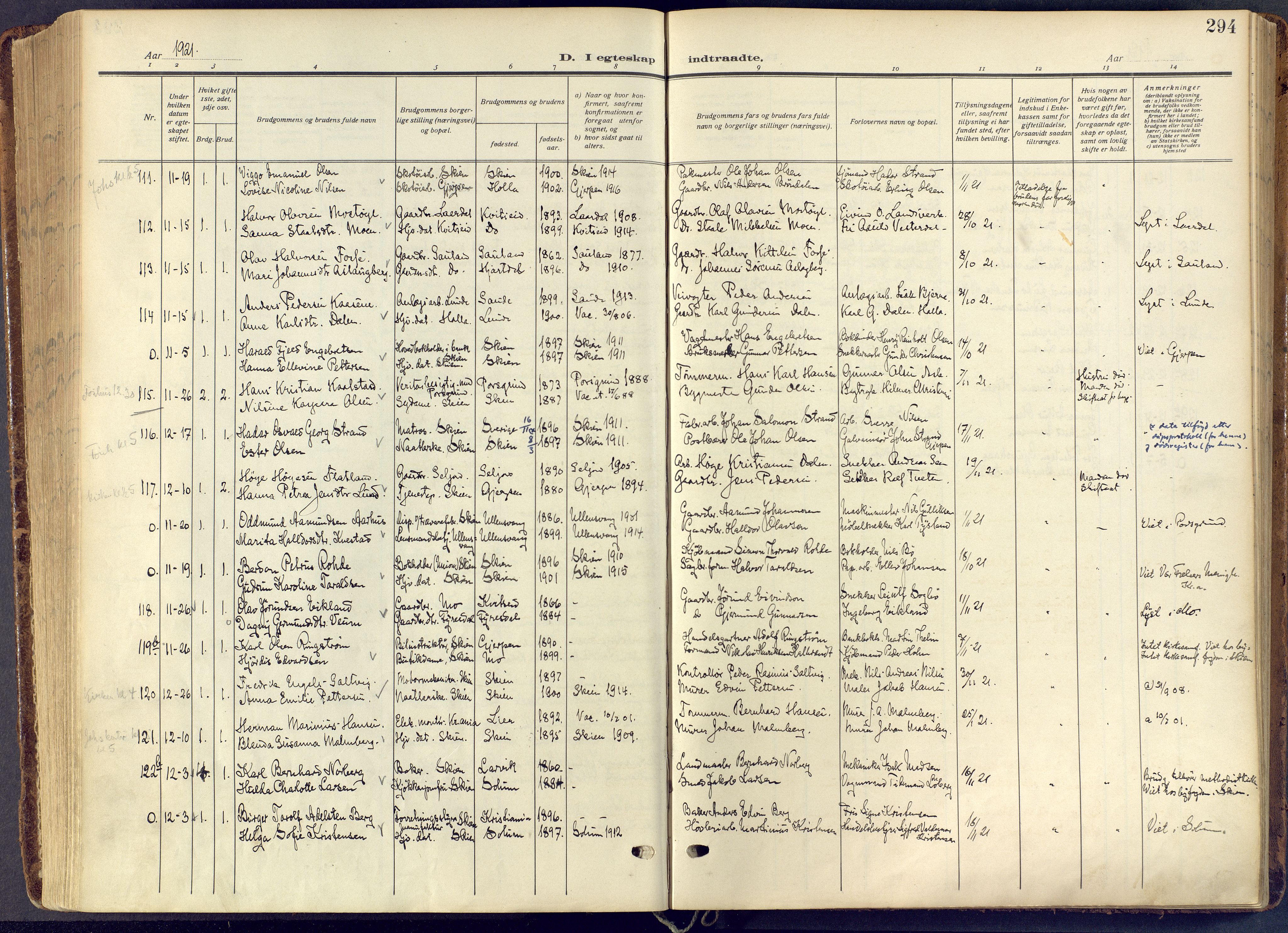 Skien kirkebøker, AV/SAKO-A-302/F/Fa/L0013: Parish register (official) no. 13, 1915-1921, p. 294