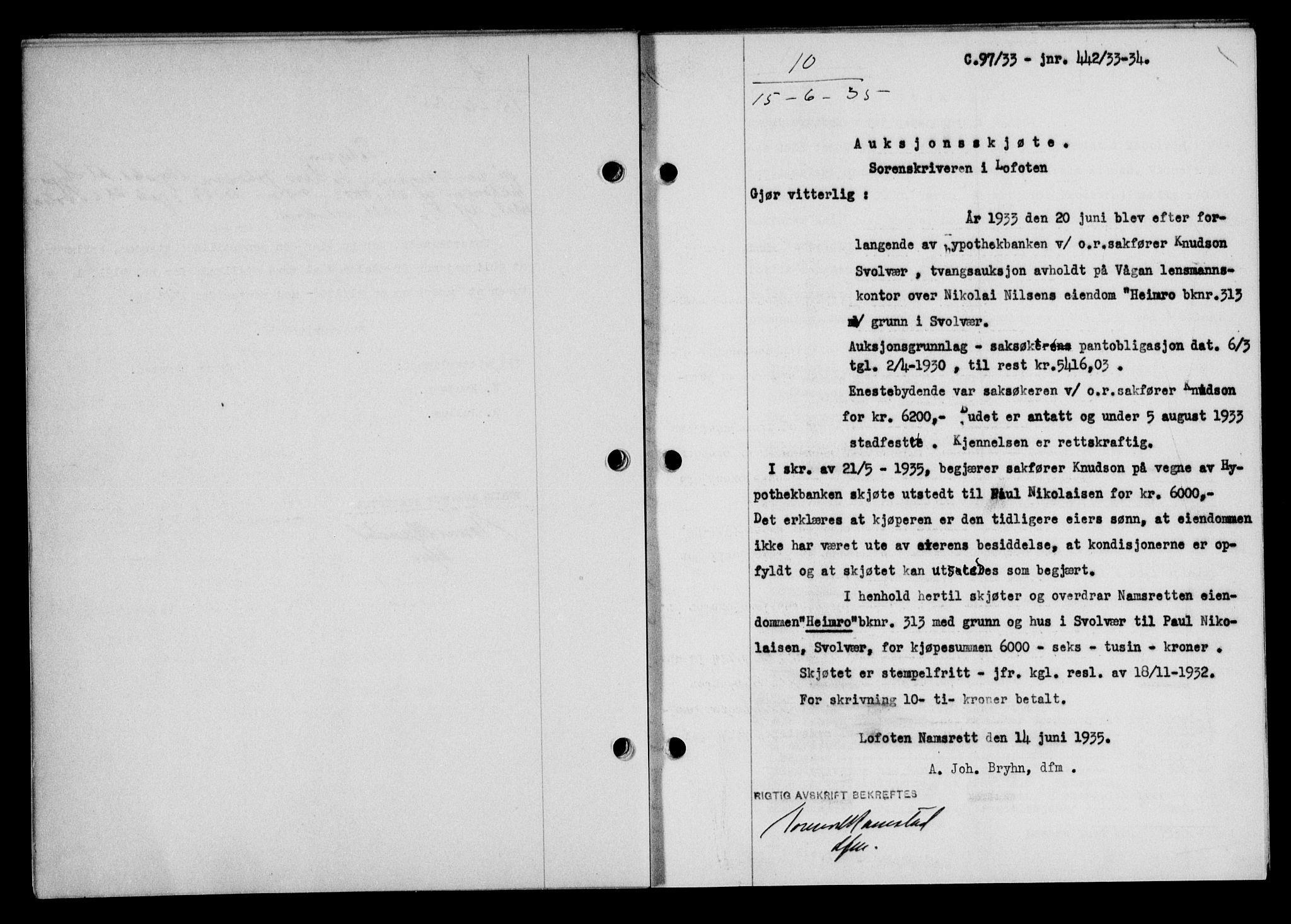 Lofoten sorenskriveri, SAT/A-0017/1/2/2C/L0031b: Mortgage book no. 31b, 1935-1935, Deed date: 15.06.1935