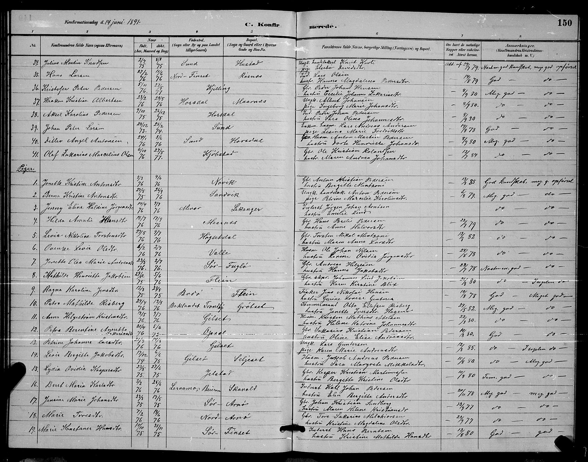 Ministerialprotokoller, klokkerbøker og fødselsregistre - Nordland, AV/SAT-A-1459/805/L0108: Parish register (copy) no. 805C04, 1885-1899, p. 150