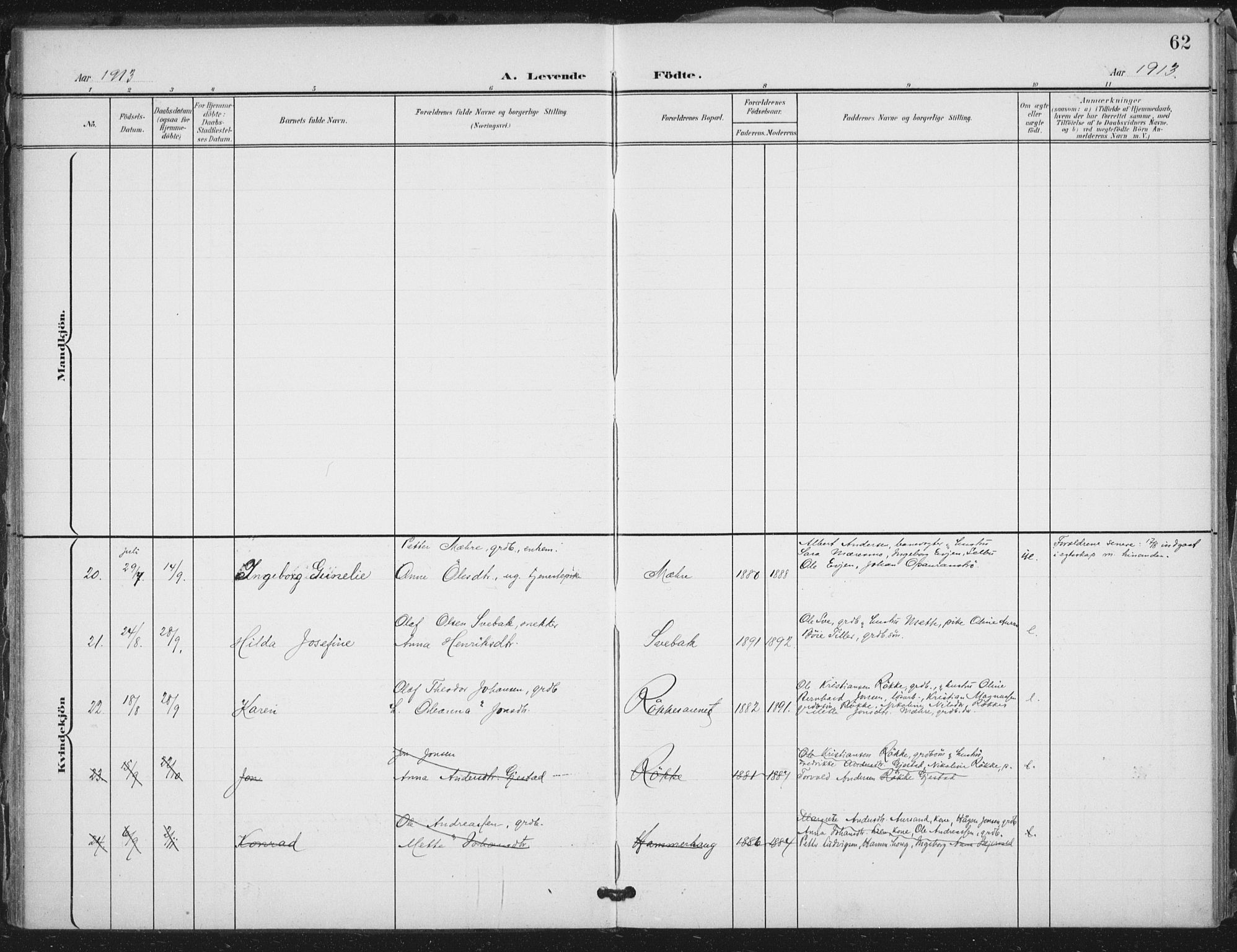 Ministerialprotokoller, klokkerbøker og fødselsregistre - Nord-Trøndelag, AV/SAT-A-1458/712/L0101: Parish register (official) no. 712A02, 1901-1916, p. 62