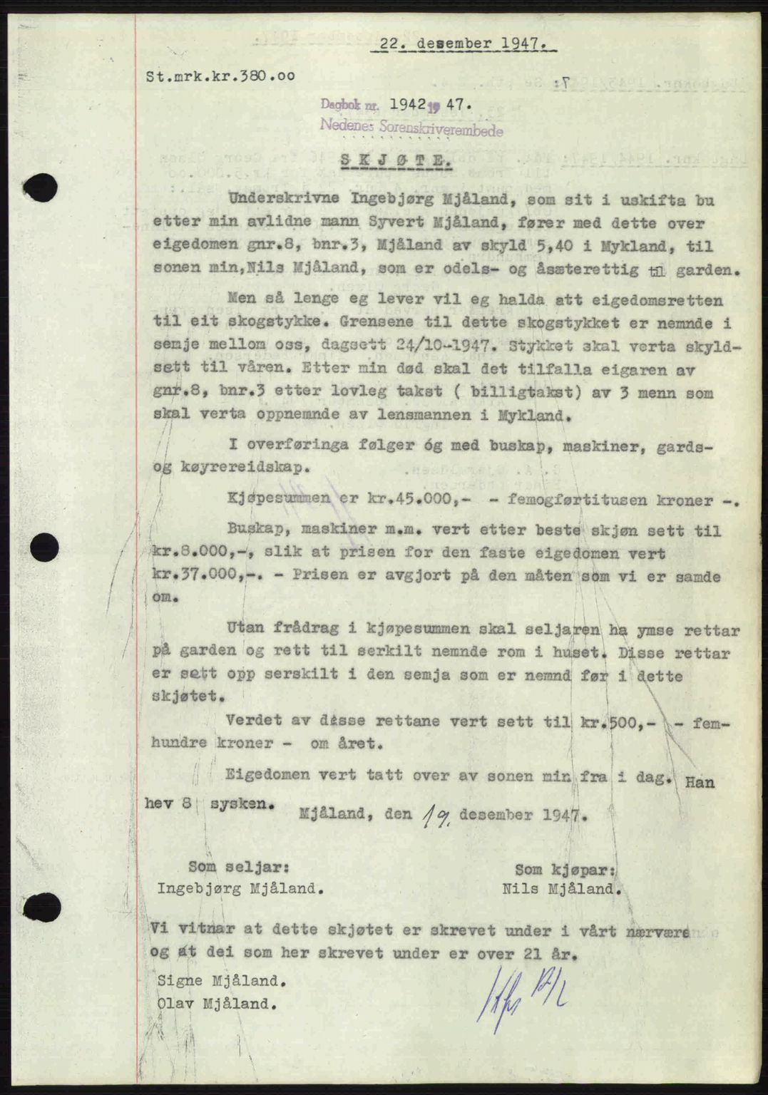 Nedenes sorenskriveri, AV/SAK-1221-0006/G/Gb/Gba/L0058: Mortgage book no. A10, 1947-1948, Diary no: : 1942/1947