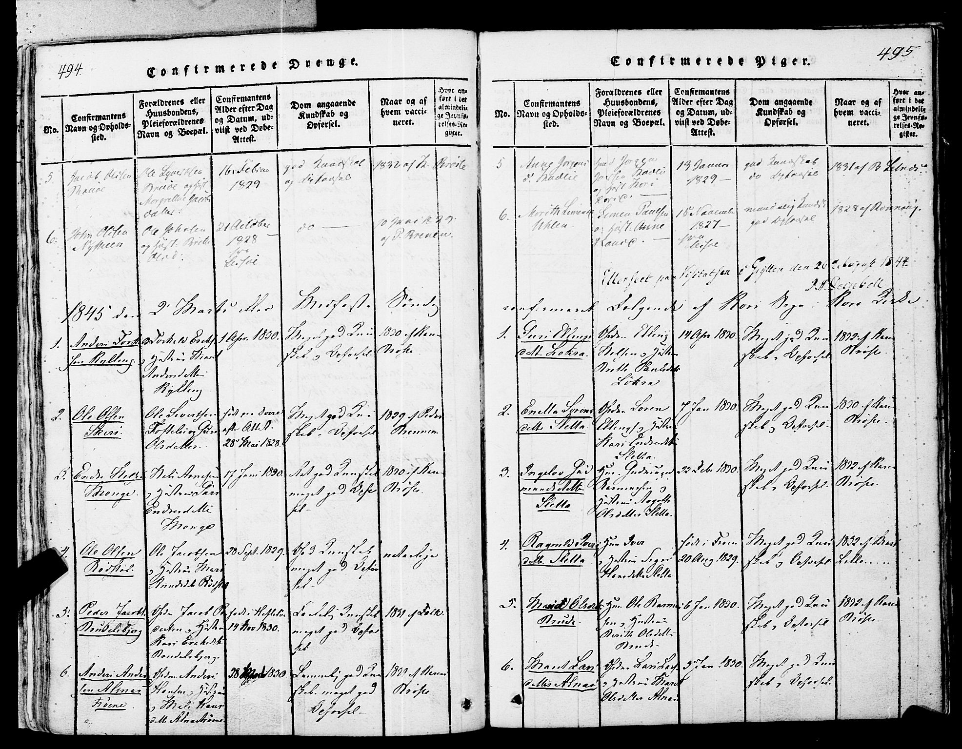 Ministerialprotokoller, klokkerbøker og fødselsregistre - Møre og Romsdal, SAT/A-1454/546/L0593: Parish register (official) no. 546A01, 1818-1853, p. 494-495
