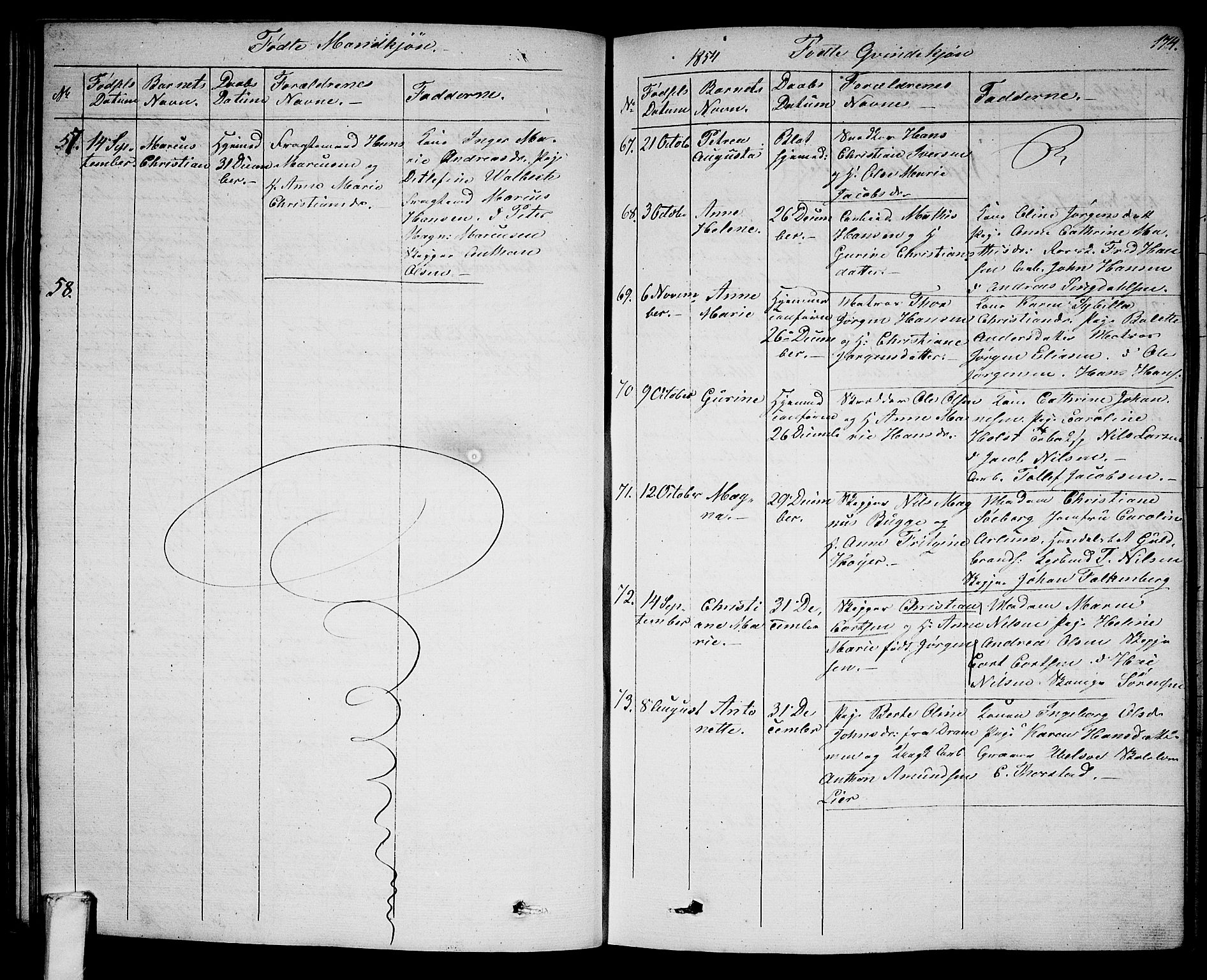 Larvik kirkebøker, SAKO/A-352/G/Ga/L0003a: Parish register (copy) no. I 3A, 1830-1870, p. 174