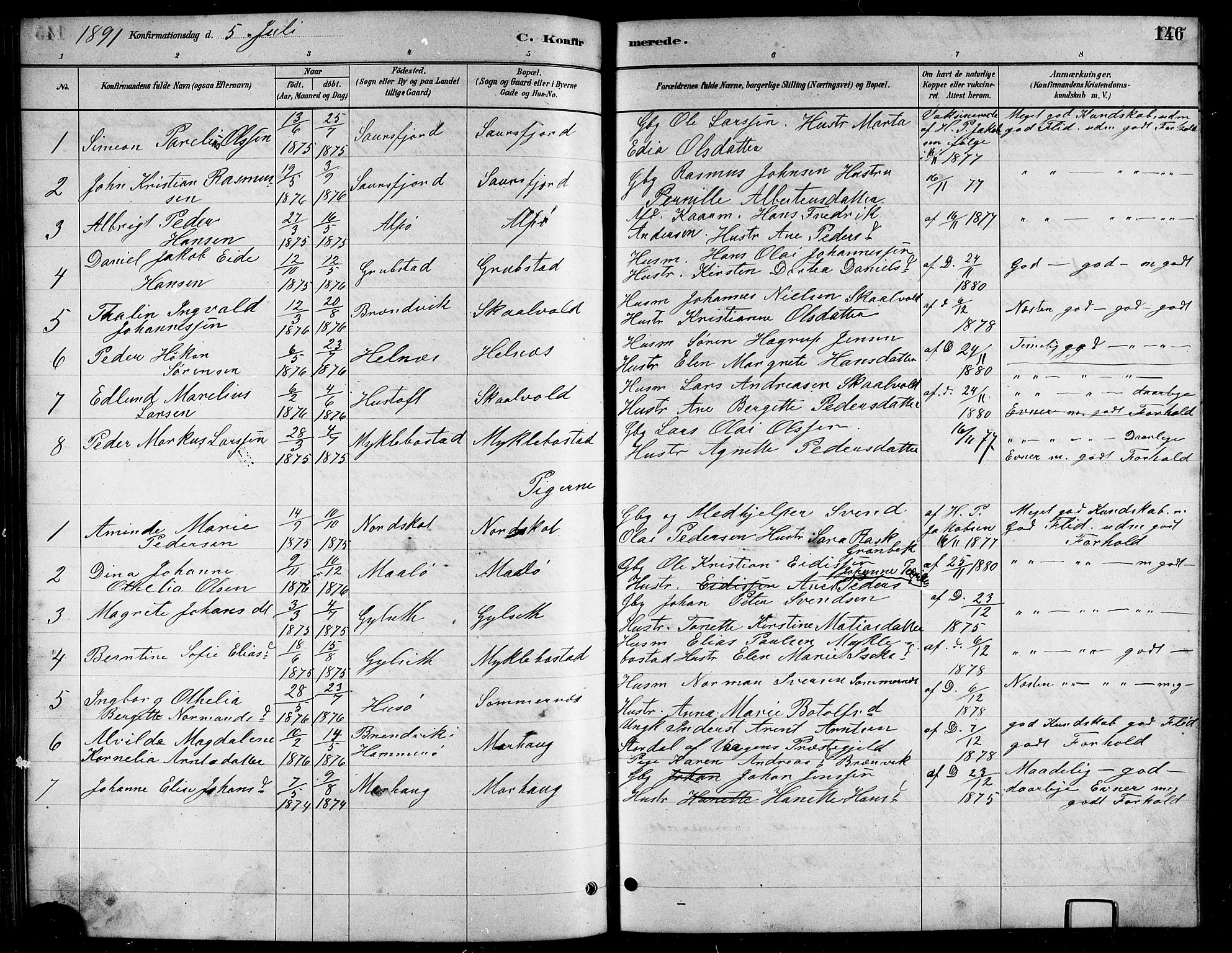 Ministerialprotokoller, klokkerbøker og fødselsregistre - Nordland, AV/SAT-A-1459/857/L0828: Parish register (copy) no. 857C03, 1879-1908, p. 146