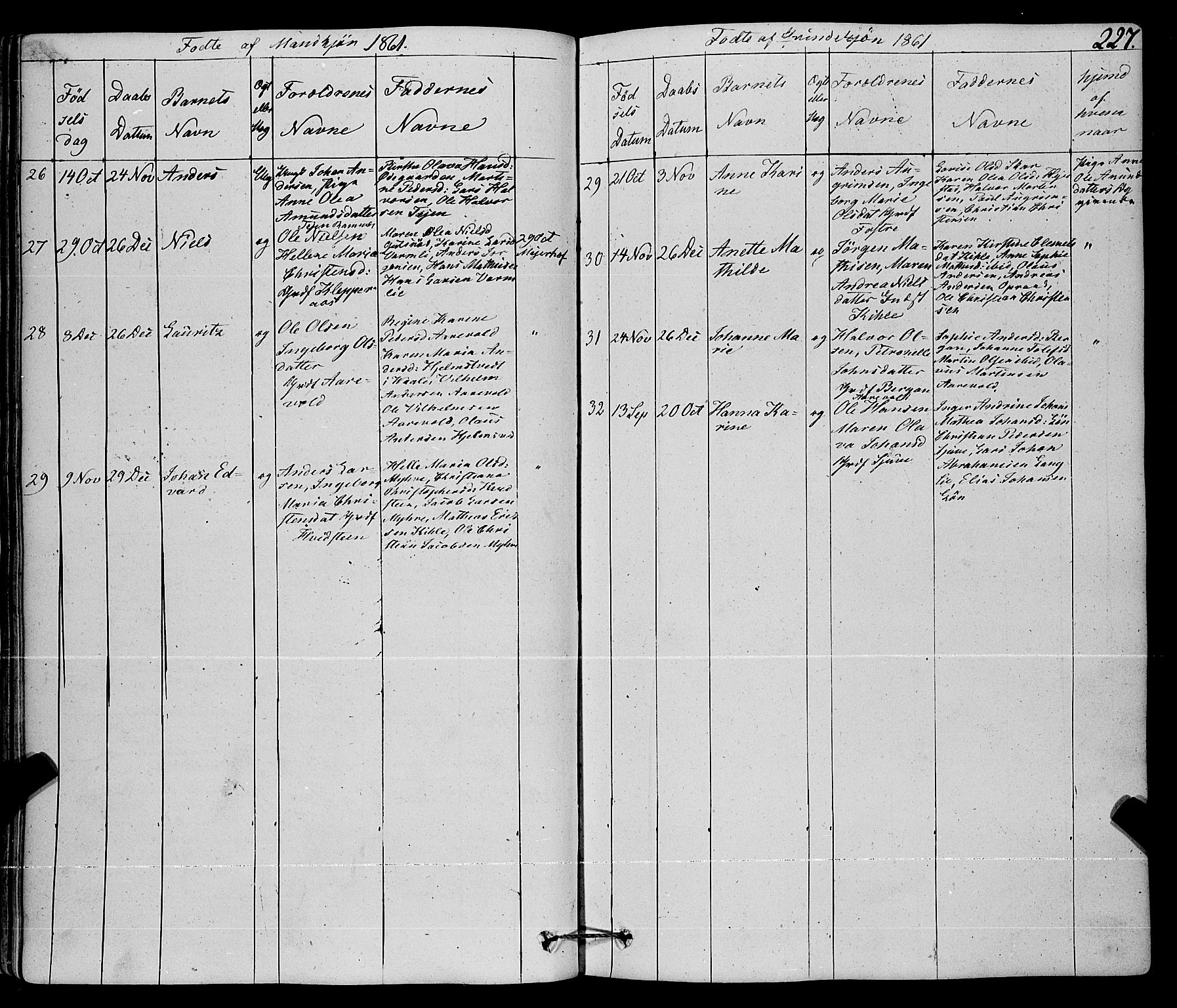 Ramnes kirkebøker, AV/SAKO-A-314/F/Fa/L0005: Parish register (official) no. I 5, 1841-1861, p. 226-227