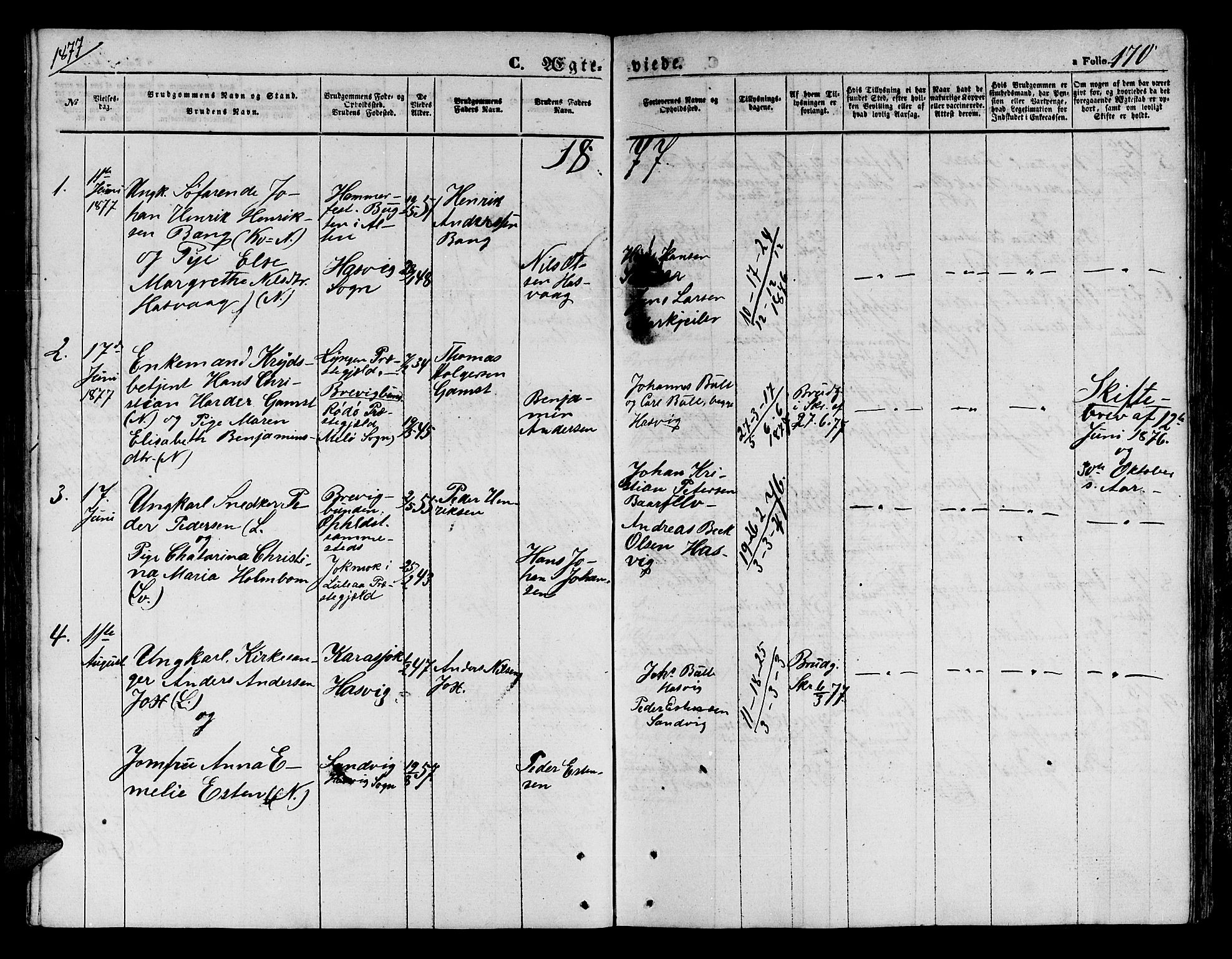 Loppa sokneprestkontor, SATØ/S-1339/H/Hb/L0003klokker: Parish register (copy) no. 3, 1853-1880, p. 170