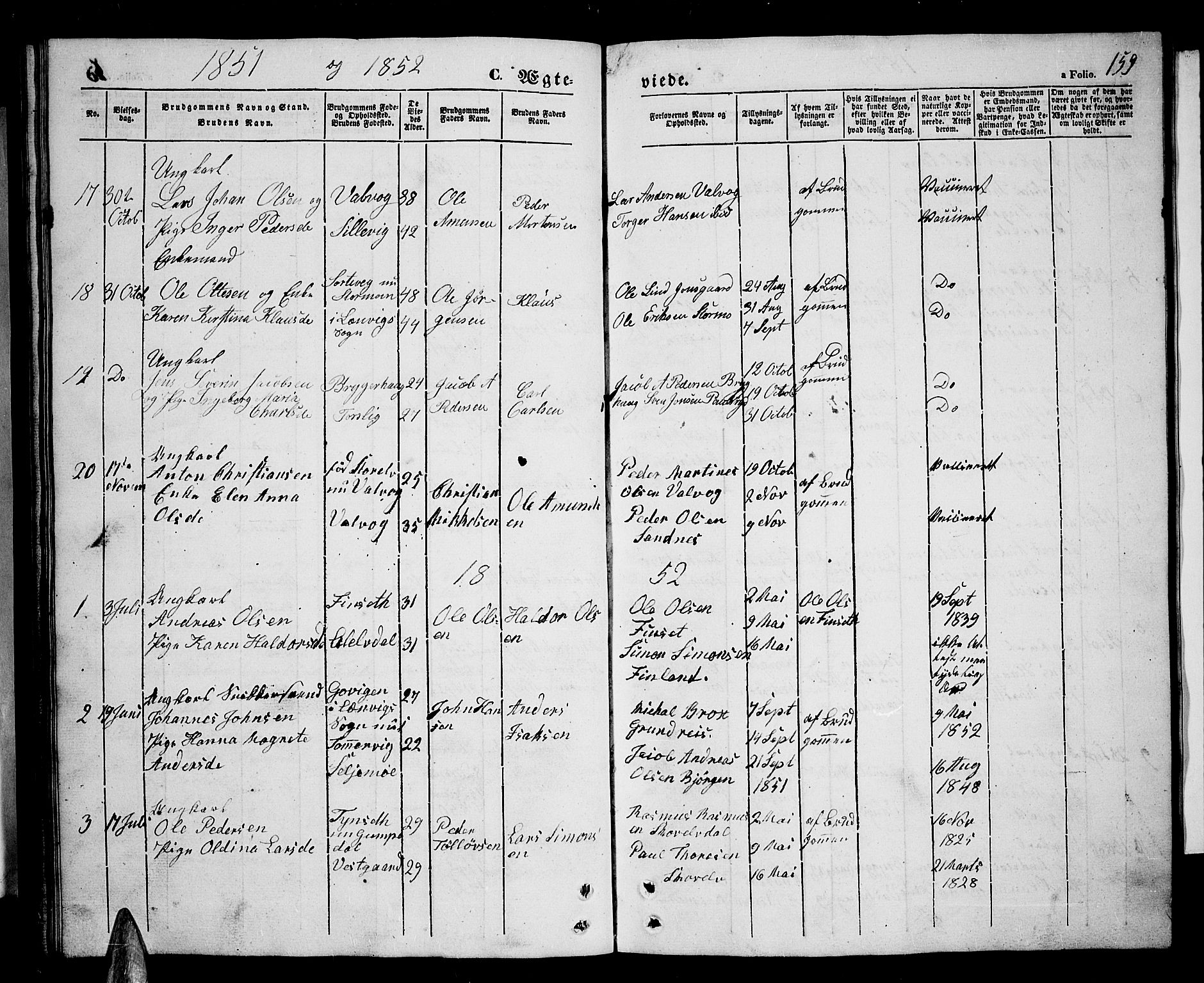 Tranøy sokneprestkontor, SATØ/S-1313/I/Ia/Iab/L0002klokker: Parish register (copy) no. 2, 1847-1860, p. 159