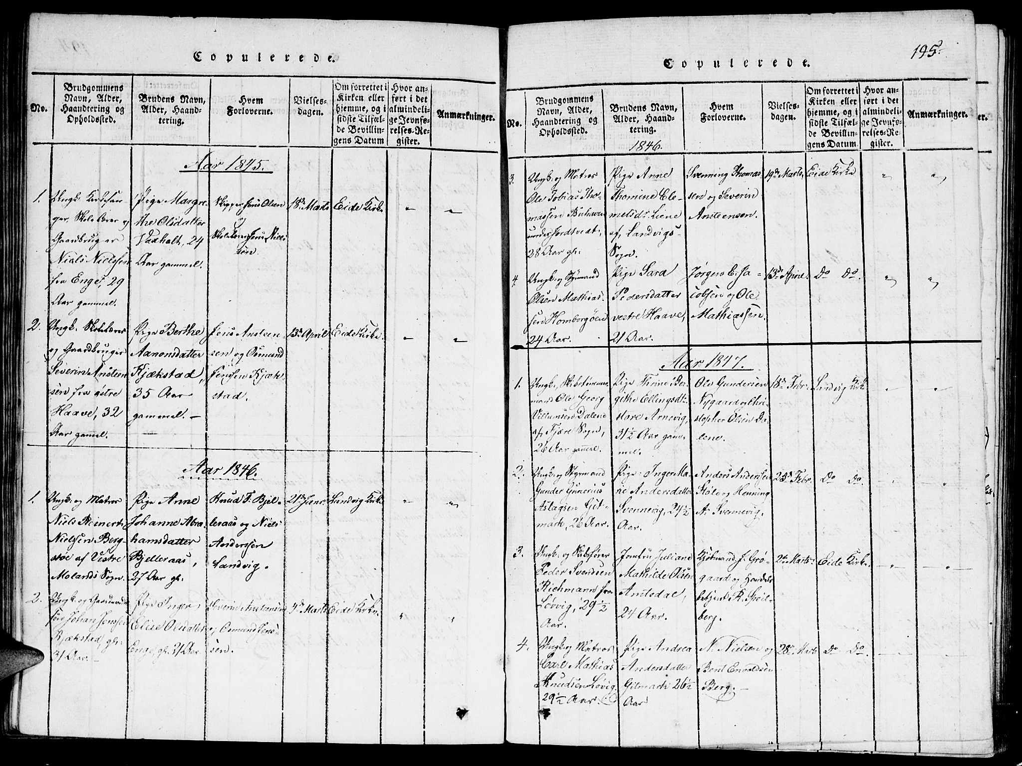 Hommedal sokneprestkontor, SAK/1111-0023/F/Fa/Faa/L0001: Parish register (official) no. A 1, 1816-1860, p. 195